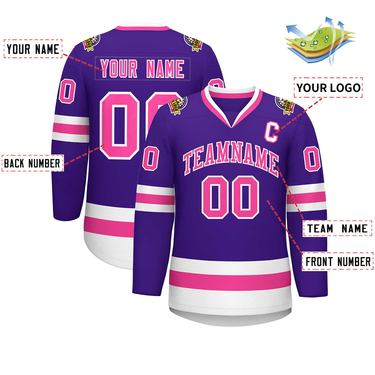 Custom Purple Pink-White Classic Style Hockey Jersey | KXKSHOP