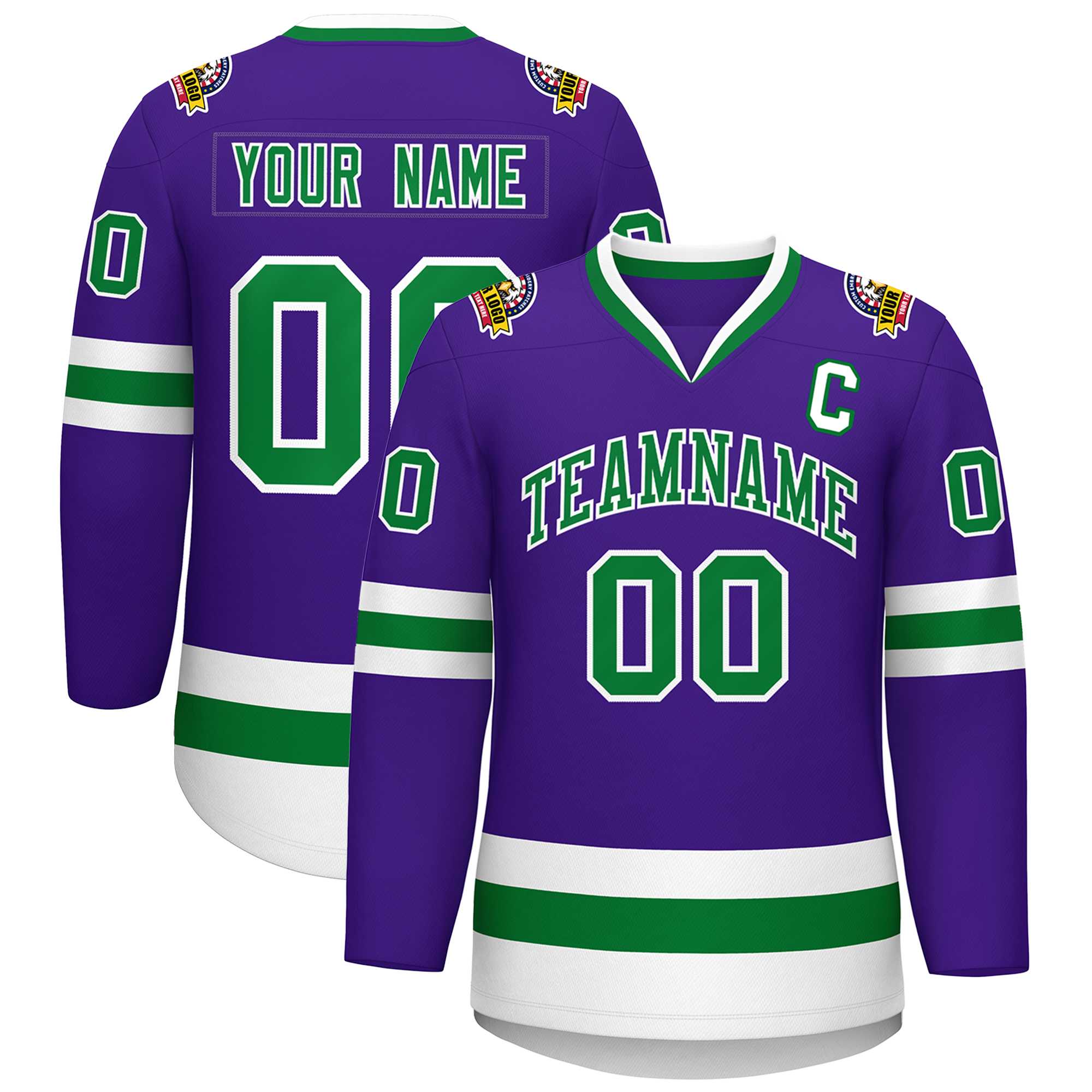 Custom Purple Kelly Green-White Classic Style Hockey Jersey | KXKSHOP