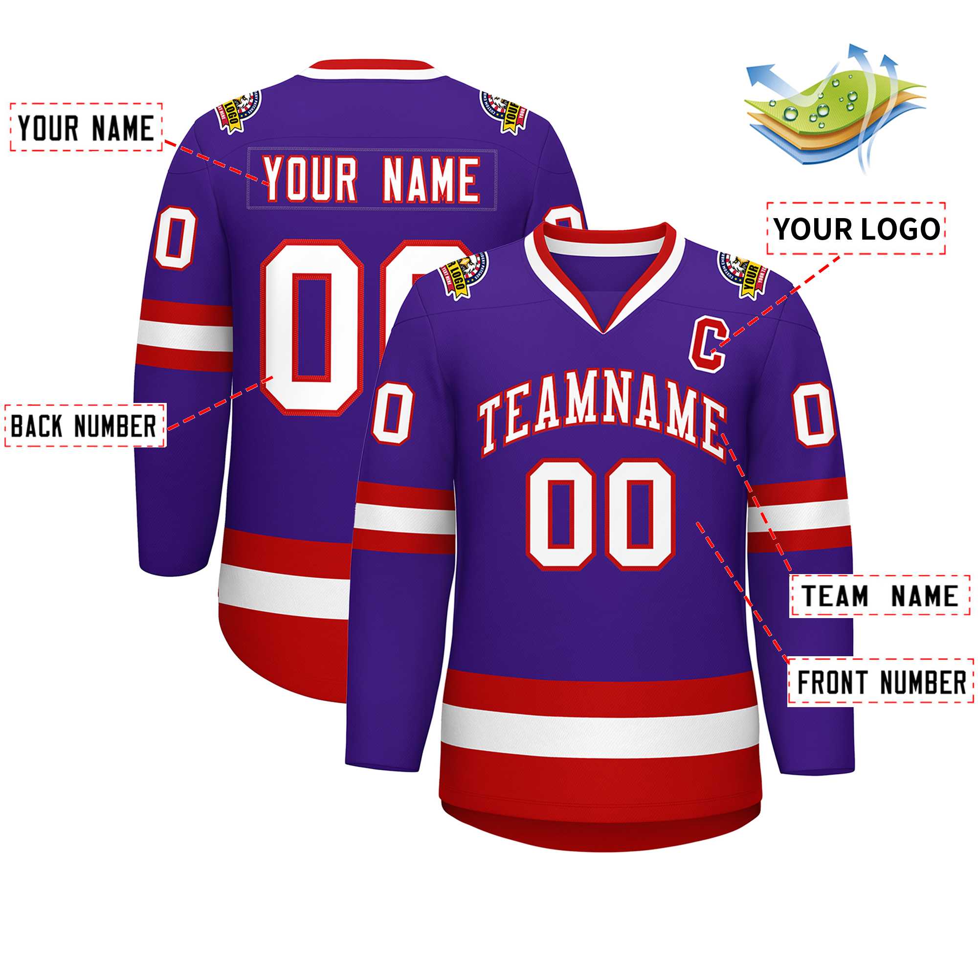 Custom Purple White-Red Classic Style Hockey Jersey | KXKSHOP