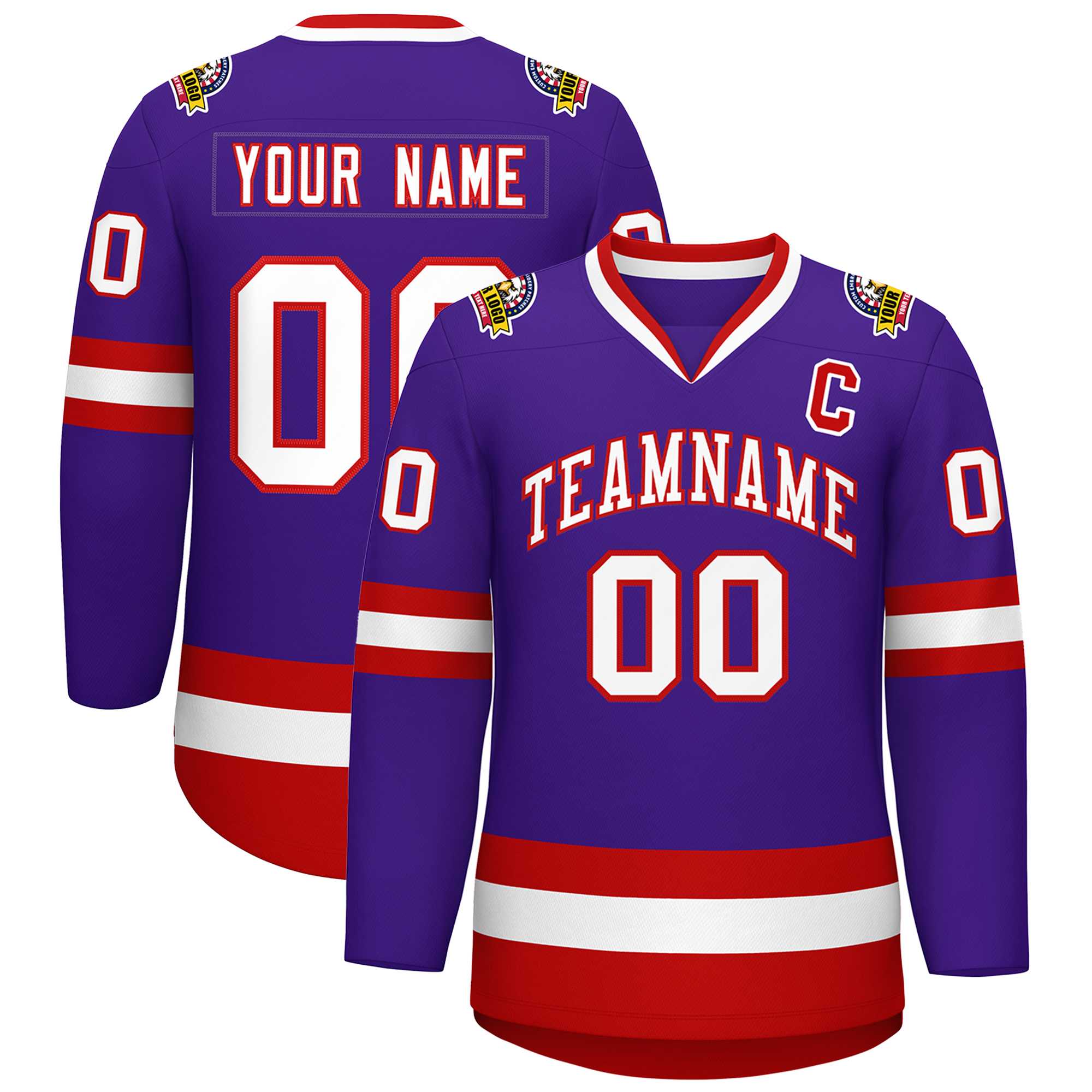 Custom Purple White-Red Classic Style Hockey Jersey | KXKSHOP
