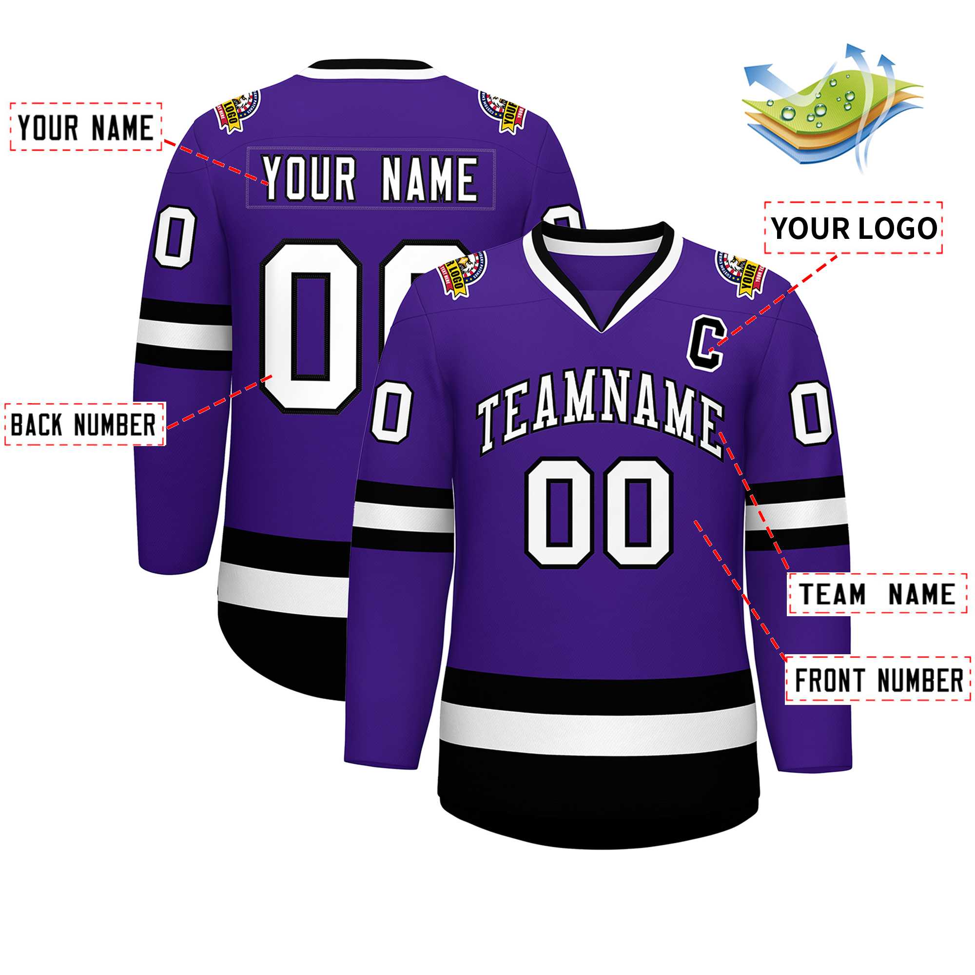 Custom Purple White-Black Classic Style Hockey Jersey | KXKSHOP
