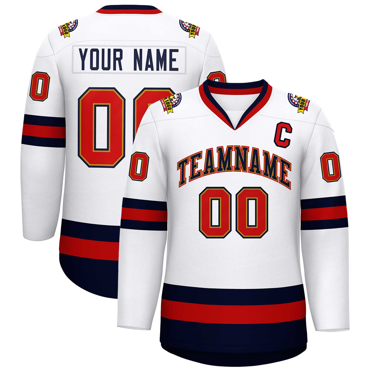 Custom White Navy Old Gold-Red Classic Style Hockey Jersey | KXKSHOP
