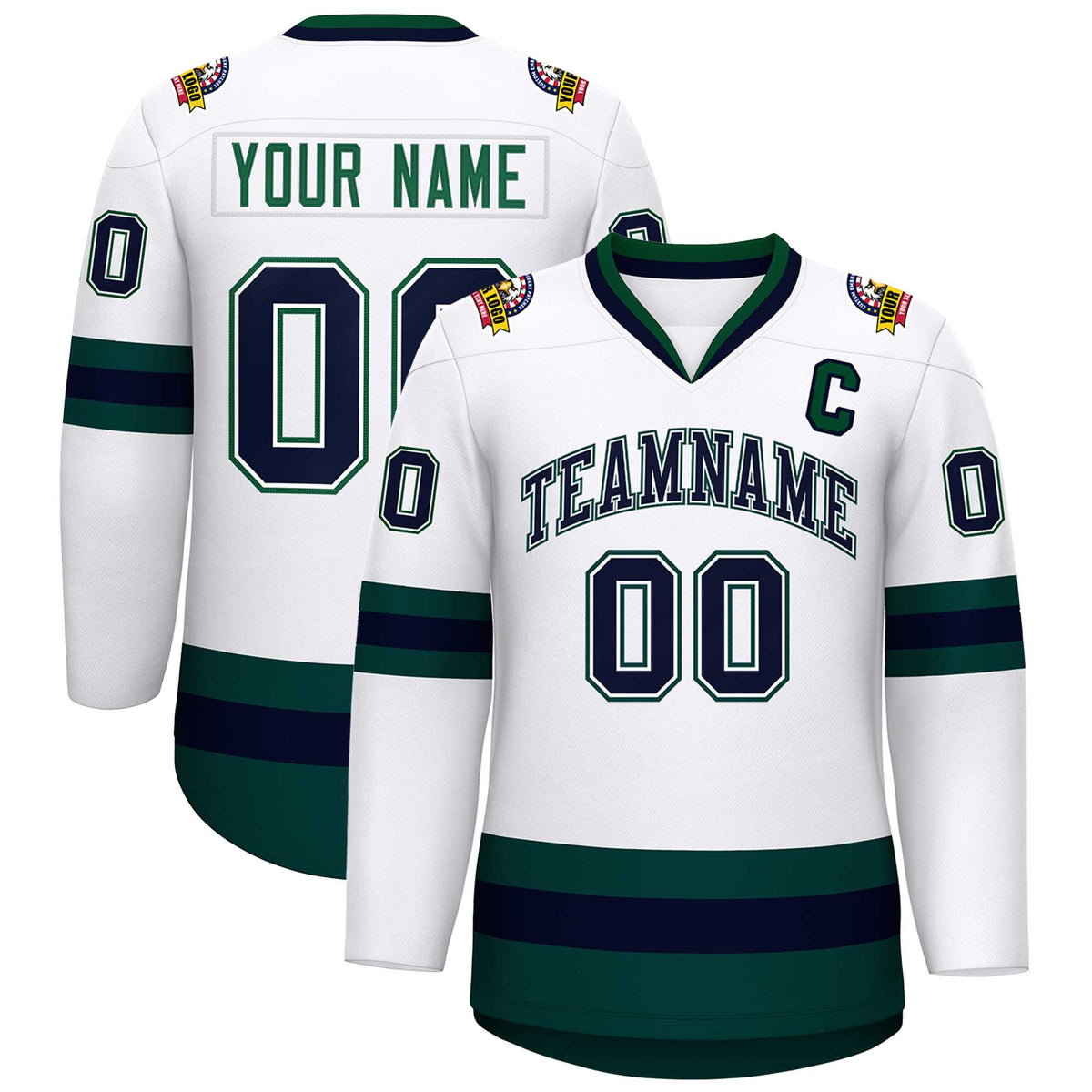 Custom White Navy White-Green Classic Style Hockey Jersey | KXKSHOP
