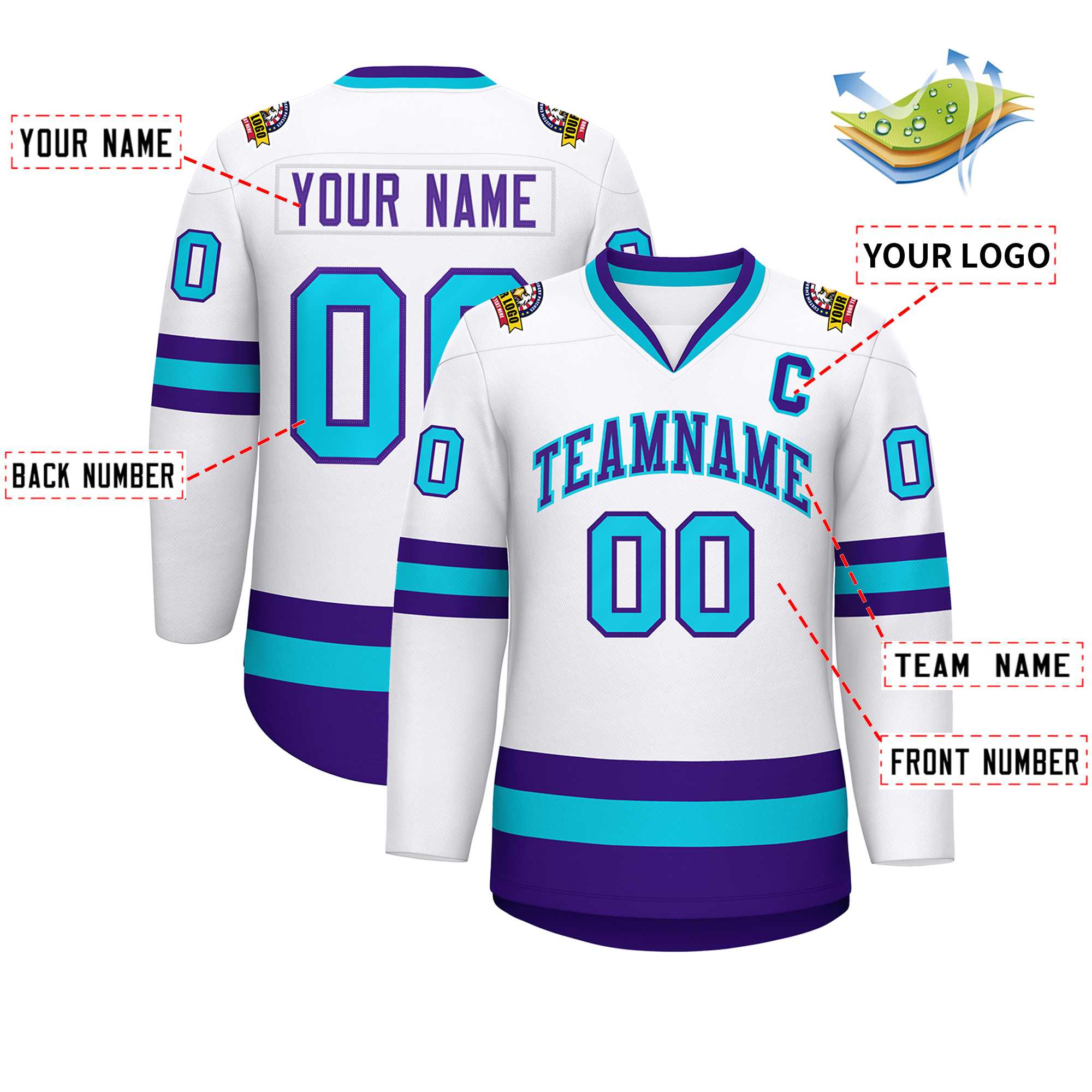 Custom White Purple-Powder Blue Classic Style Hockey Jersey | KXKSHOP
