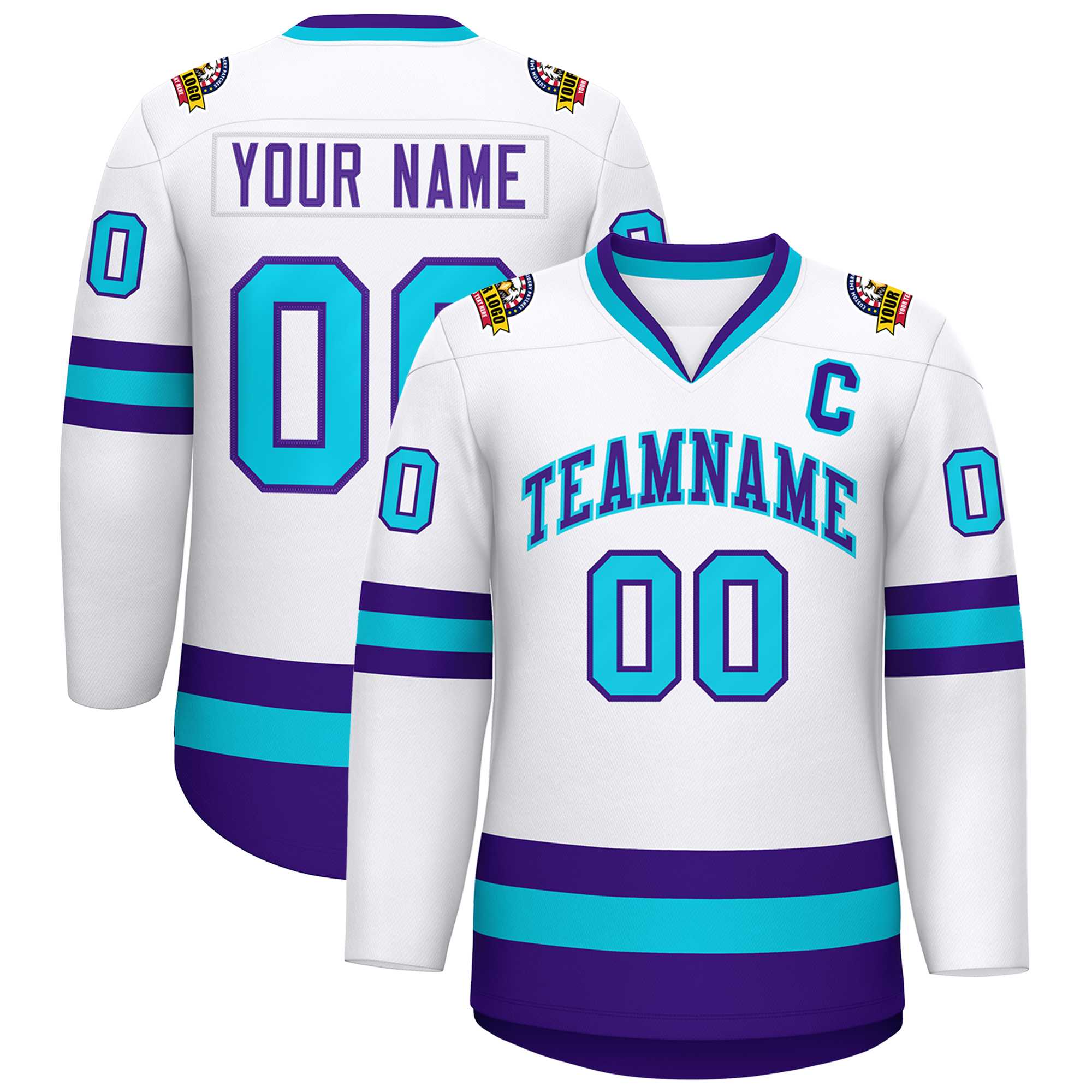 Custom White Purple-Powder Blue Classic Style Hockey Jersey | KXKSHOP