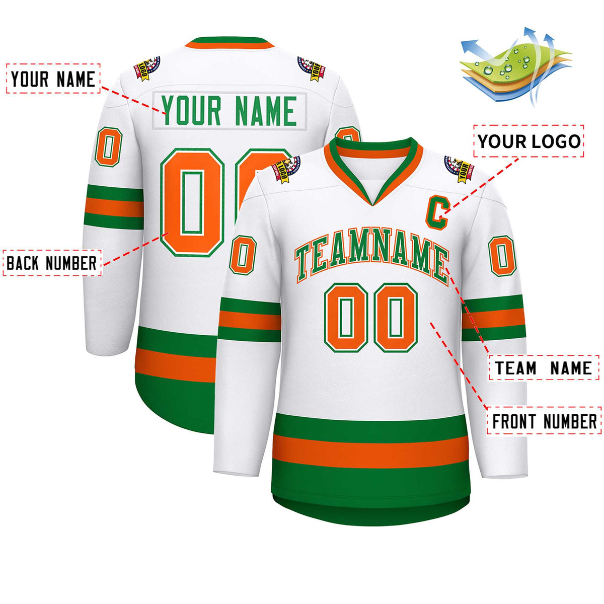 Custom White Kelly Green White-Orange Classic Style Hockey Jersey | KXKSHOP