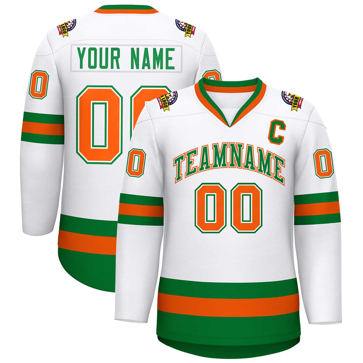 Custom White Kelly Green White-Orange Classic Style Hockey Jersey | KXKSHOP