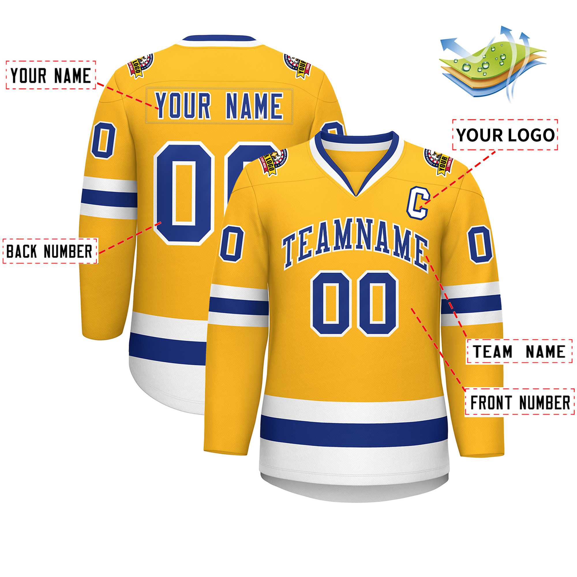 Custom Gold Royal-White Classic Style Hockey Jersey | KXKSHOP