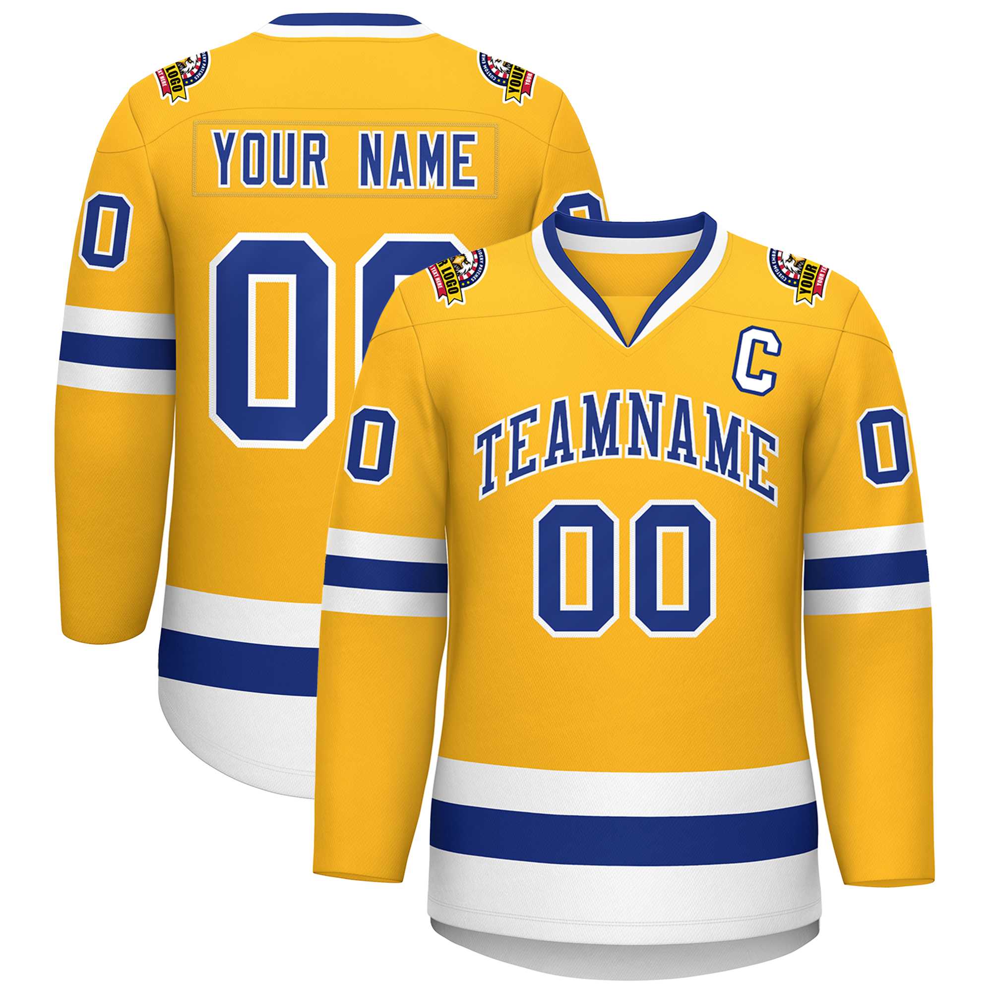 Custom Gold Royal-White Classic Style Hockey Jersey | KXKSHOP