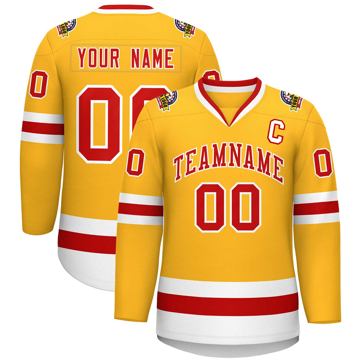 Custom Gold Red-White Classic Style Hockey Jersey | KXKSHOP
