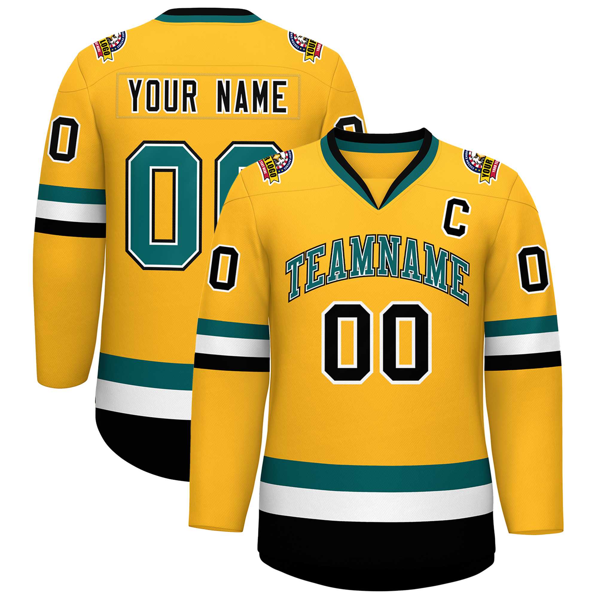 Custom Gold Aqua White-Black Classic Style Hockey Jersey | KXKSHOP