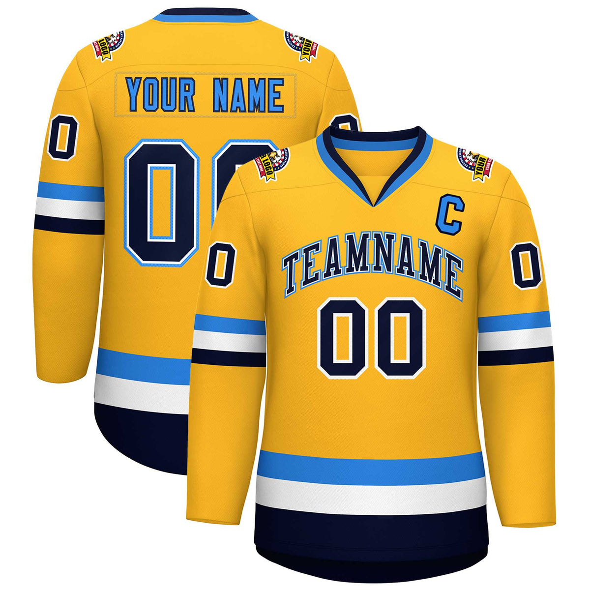 Custom Gold Navy White-Powder Blue Classic Style Hockey Jersey | KXKSHOP