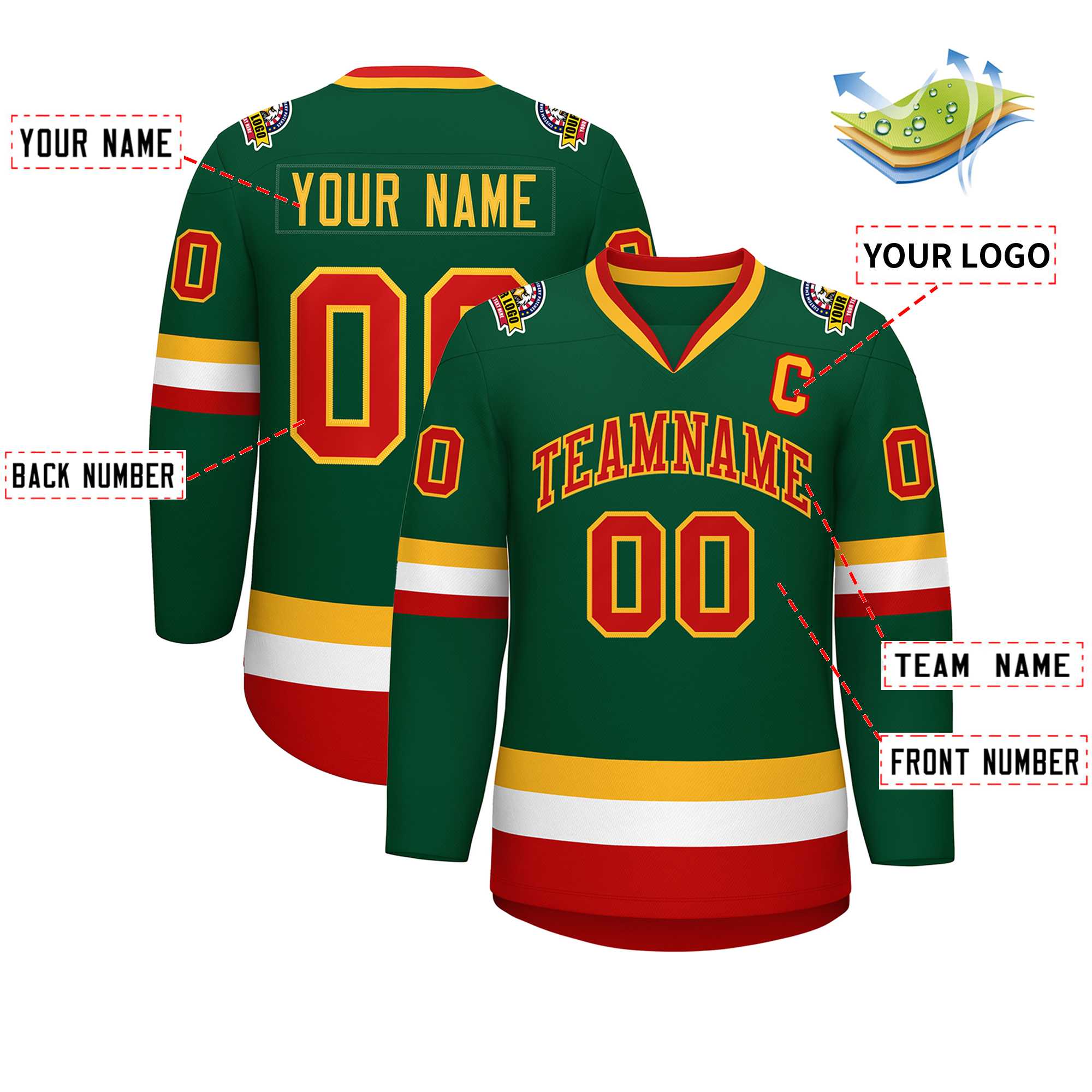 Custom Green Red-Gold Classic Style Hockey Jersey | KXKSHOP