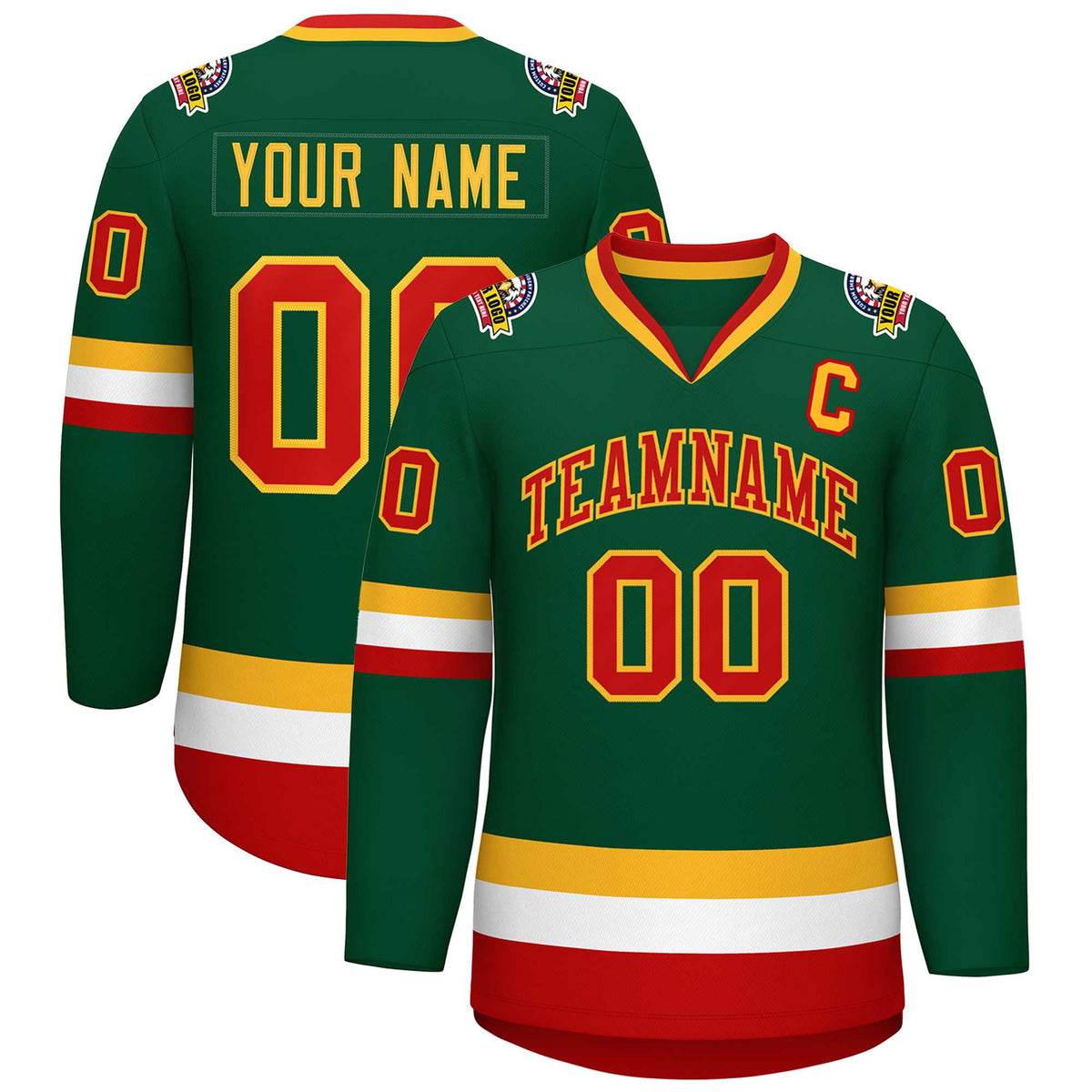 Custom Green Red-Gold Classic Style Hockey Jersey | KXKSHOP
