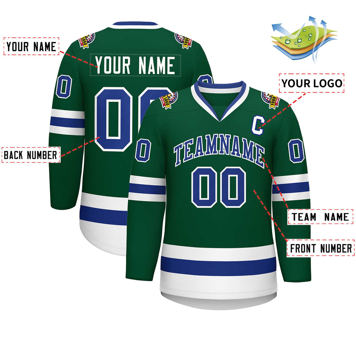 Custom Green Royal-White Classic Style Hockey Jersey | KXKSHOP