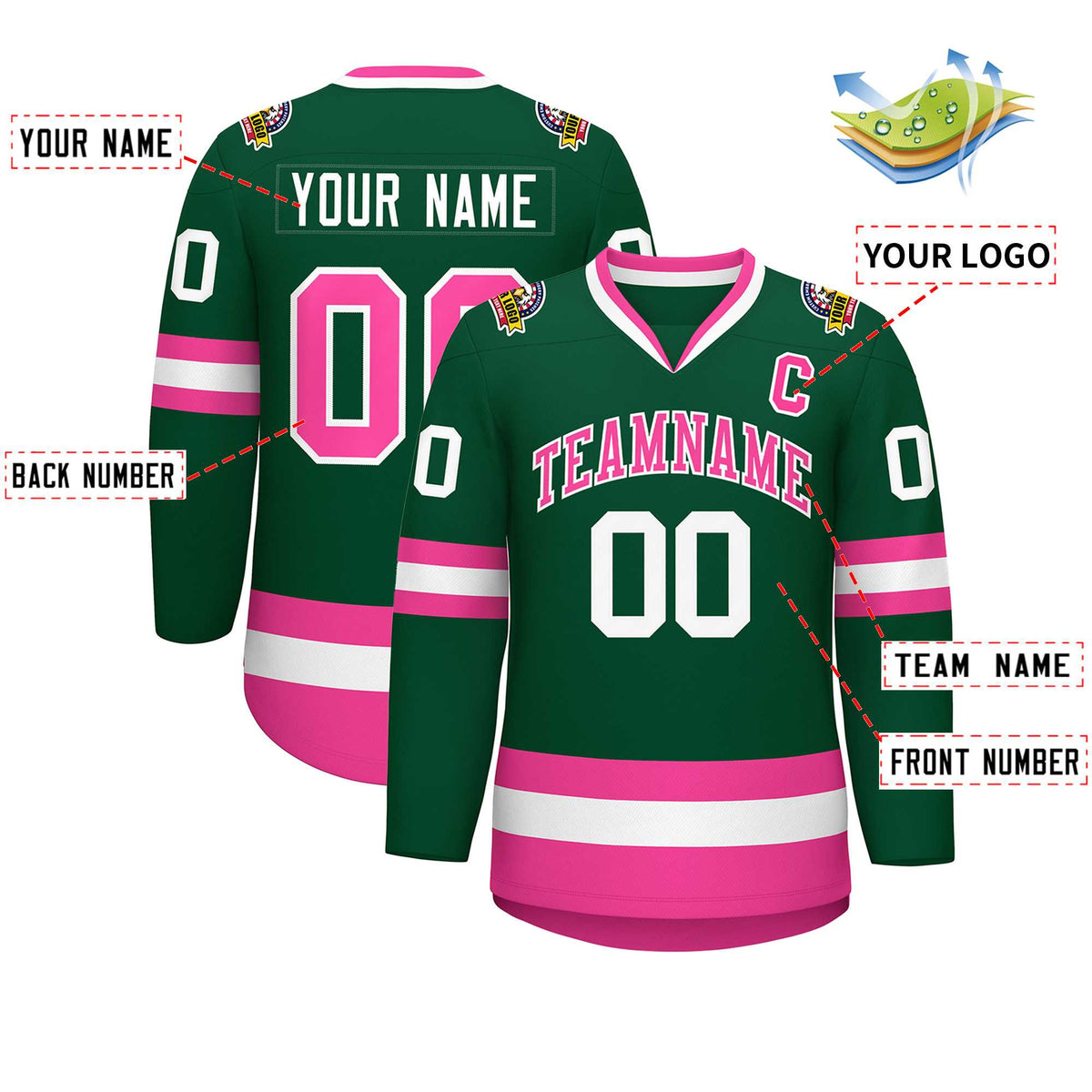 Custom Green Pink-White Classic Style Hockey Jersey | KXKSHOP