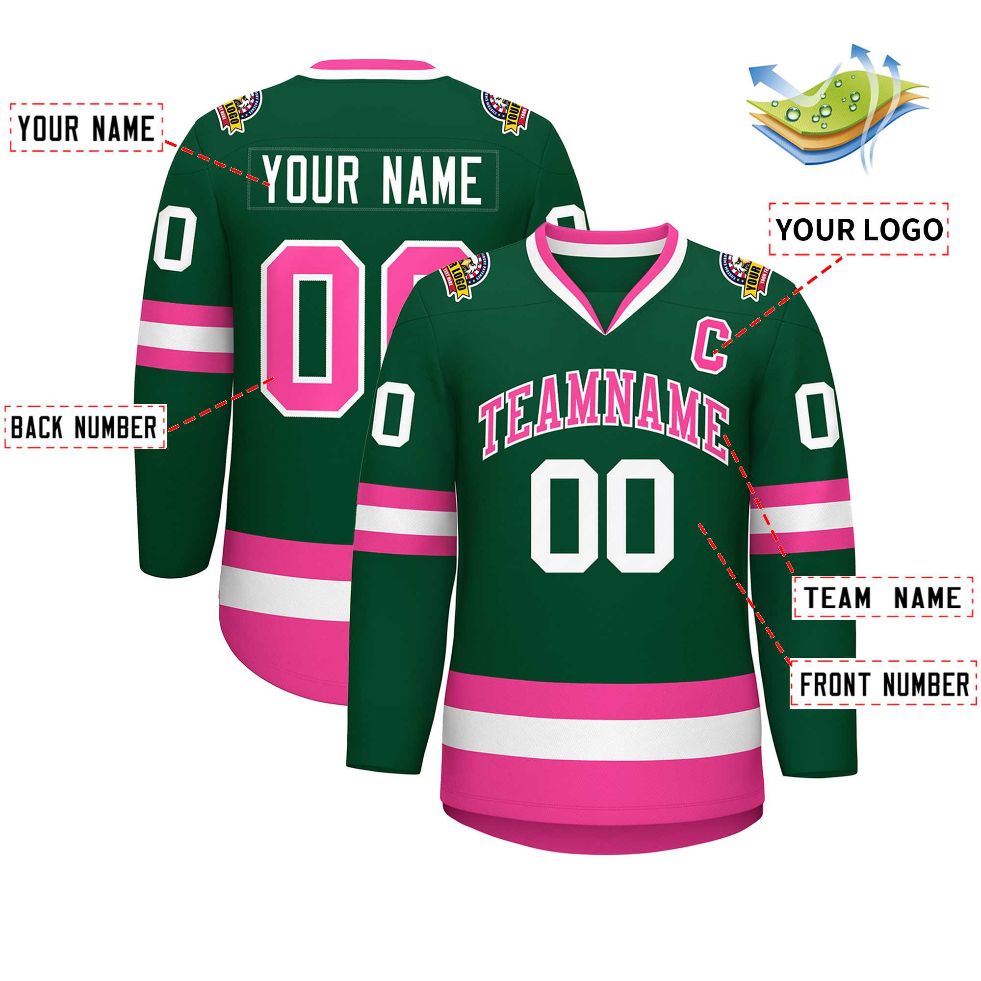 Custom Green Pink-White Classic Style Hockey Jersey | KXKSHOP
