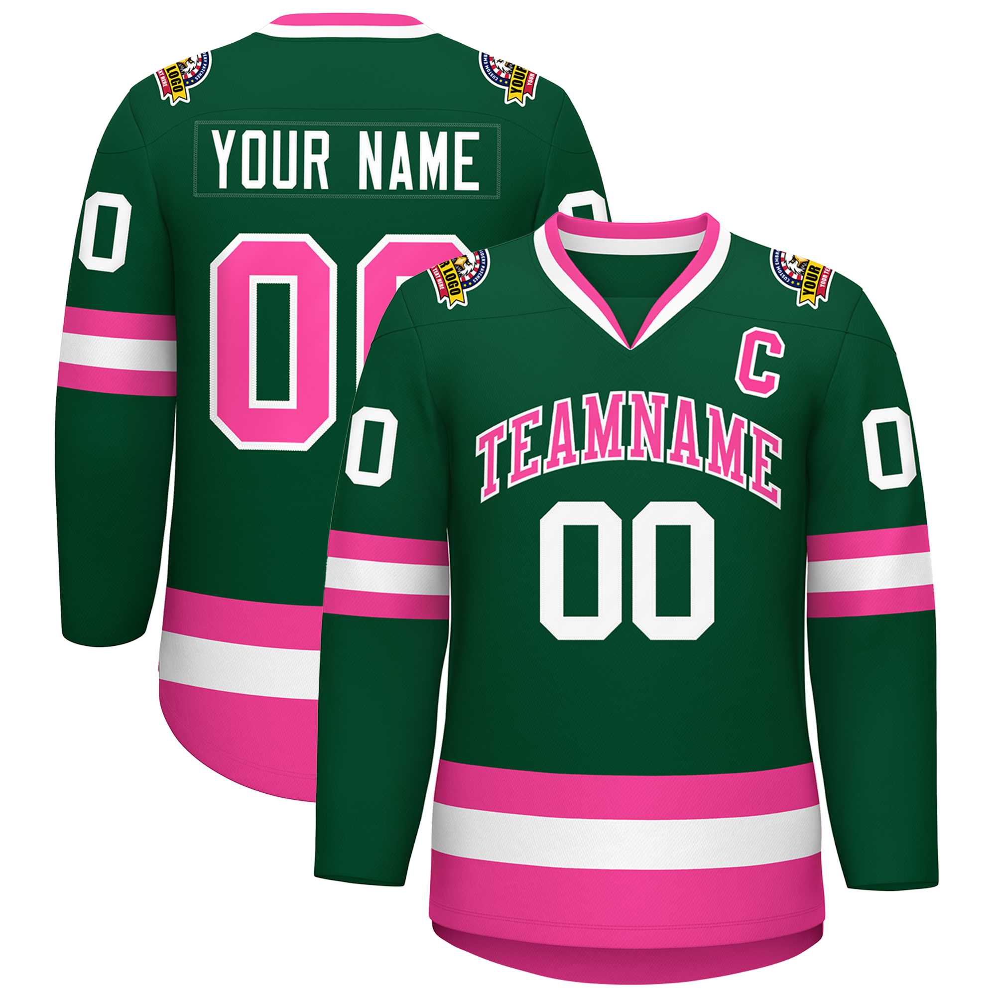 Custom Green Pink-White Classic Style Hockey Jersey | KXKSHOP