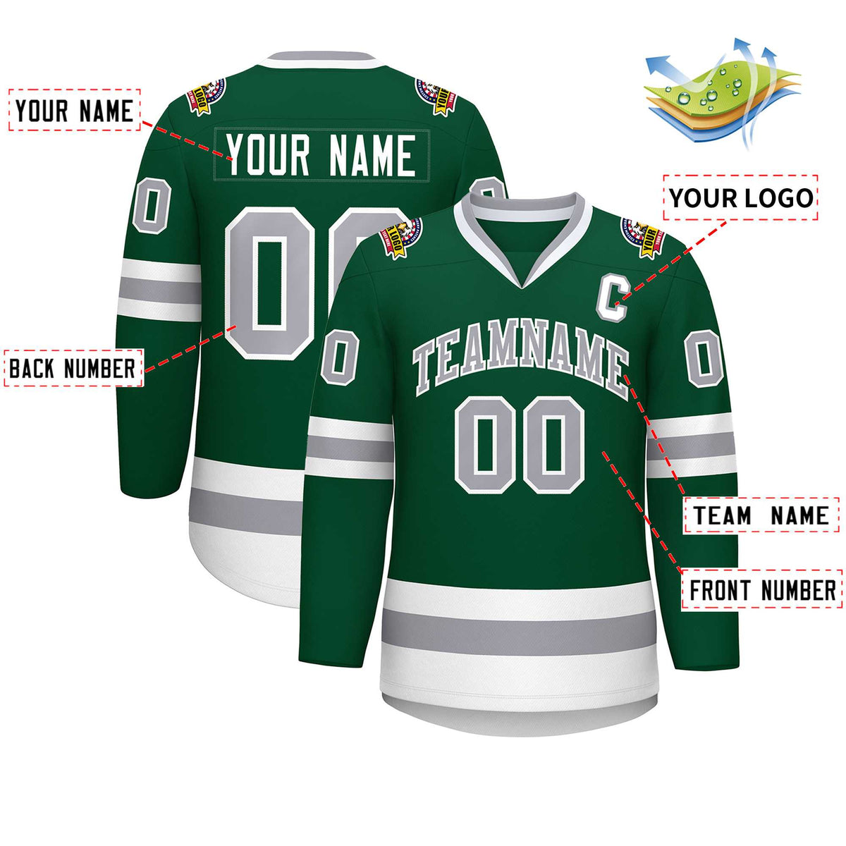 Custom Green Gray-White Classic Style Hockey Jersey | KXKSHOP