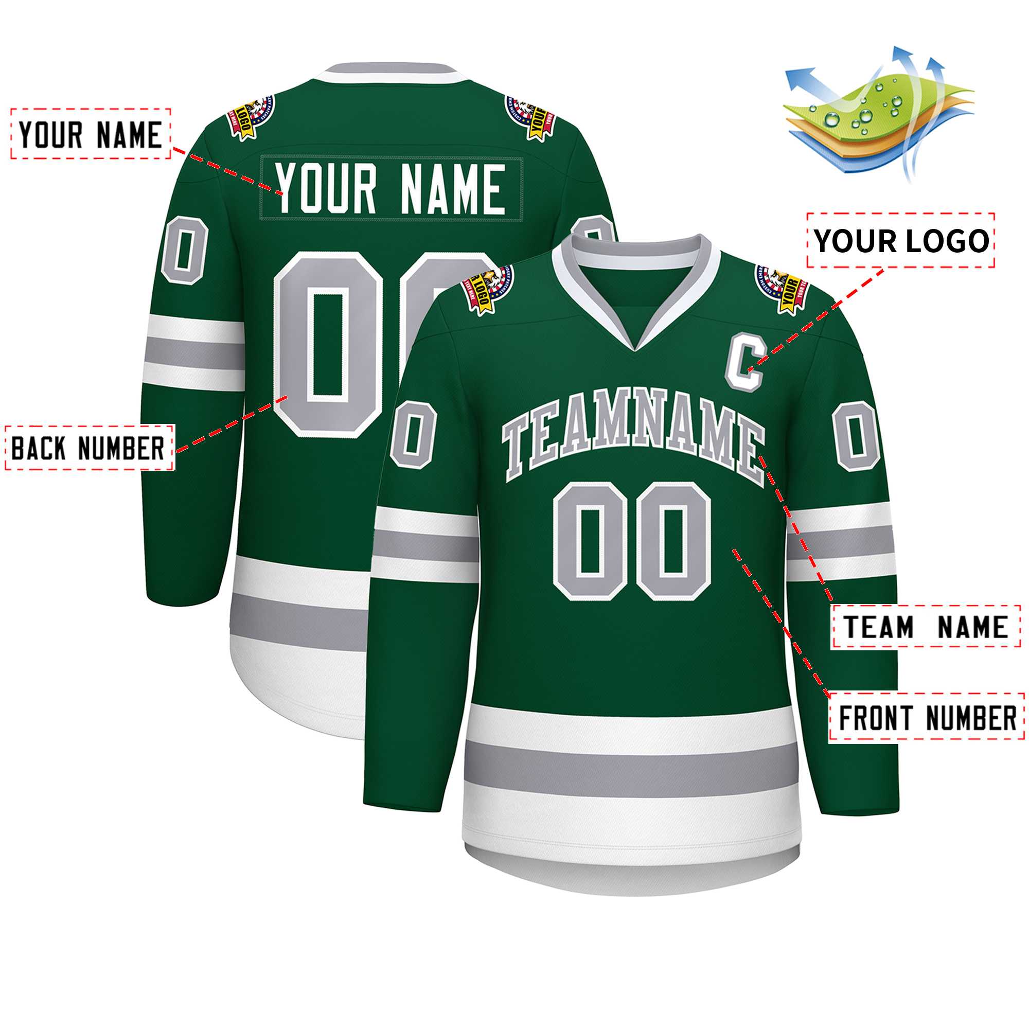 Custom Green Gray-White Classic Style Hockey Jersey | KXKSHOP
