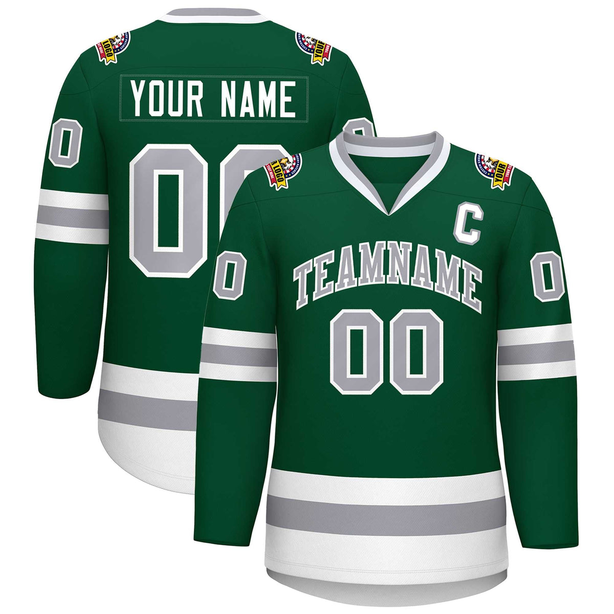 Custom Green Gray-White Classic Style Hockey Jersey | KXKSHOP