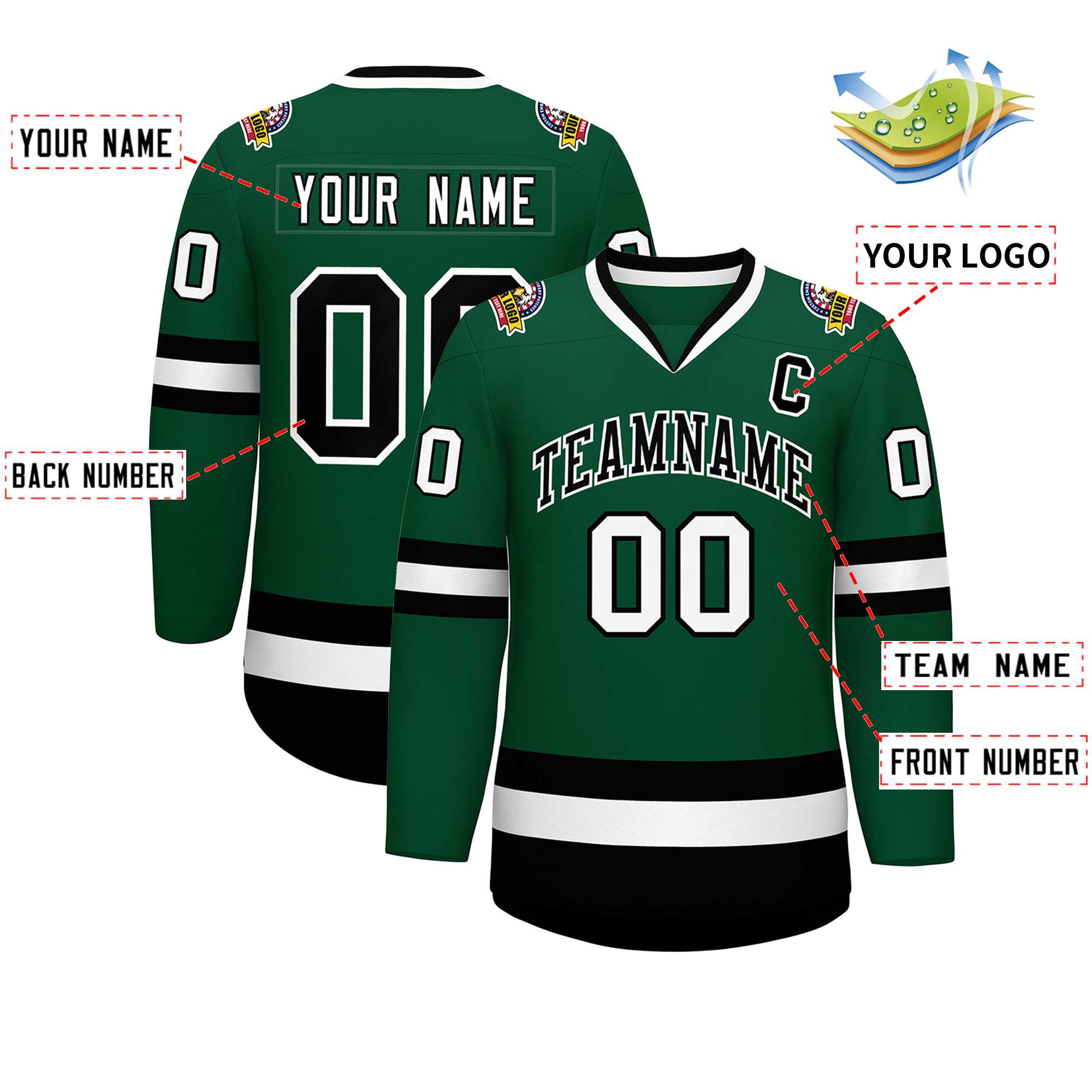 Custom Green Black-White Classic Style Hockey Jersey | KXKSHOP