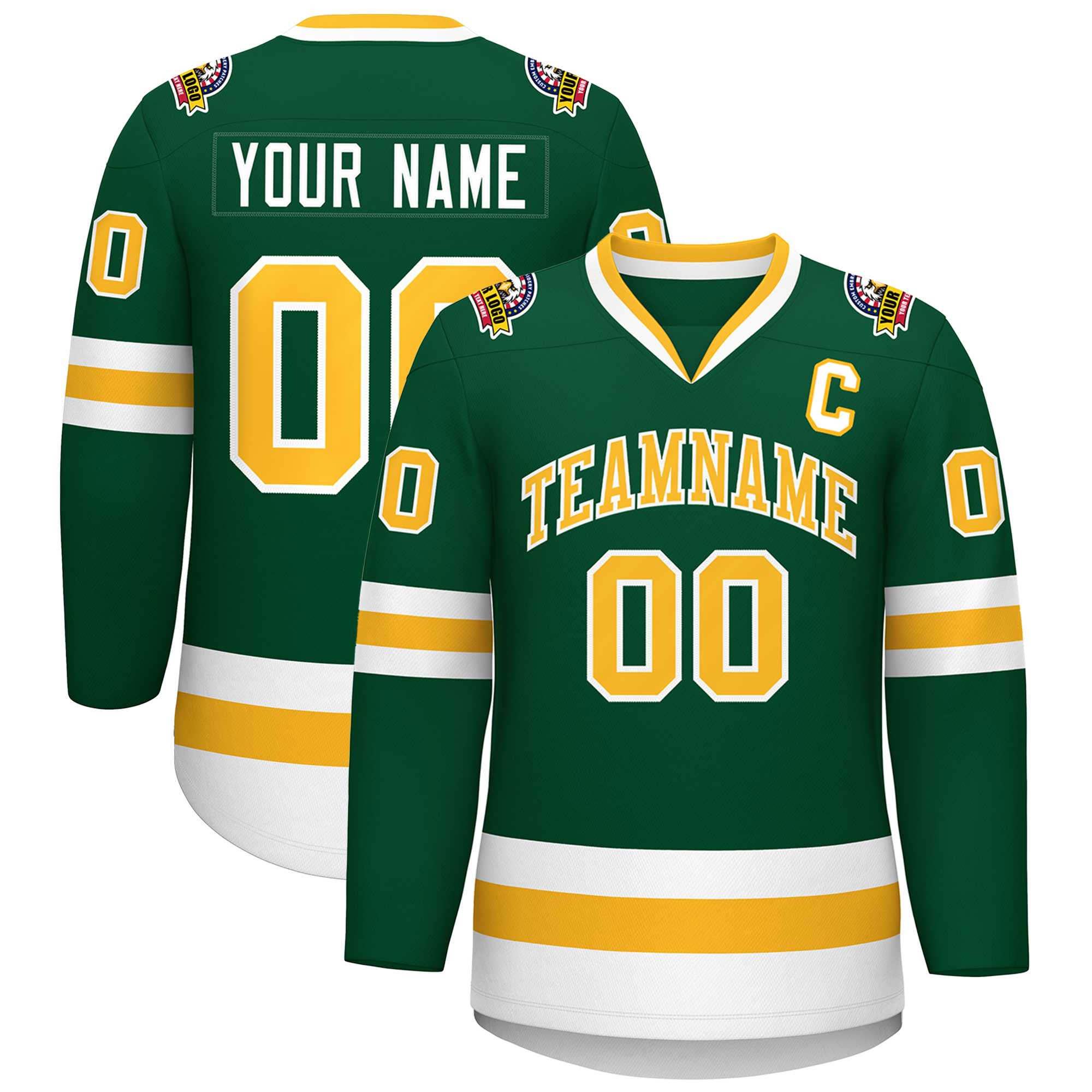 Custom Green Gold-White Classic Style Hockey Jersey | KXKSHOP