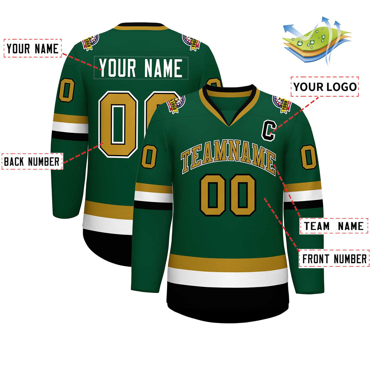 Custom Green Old Gold Black-White Classic Style Hockey Jersey | KXKSHOP