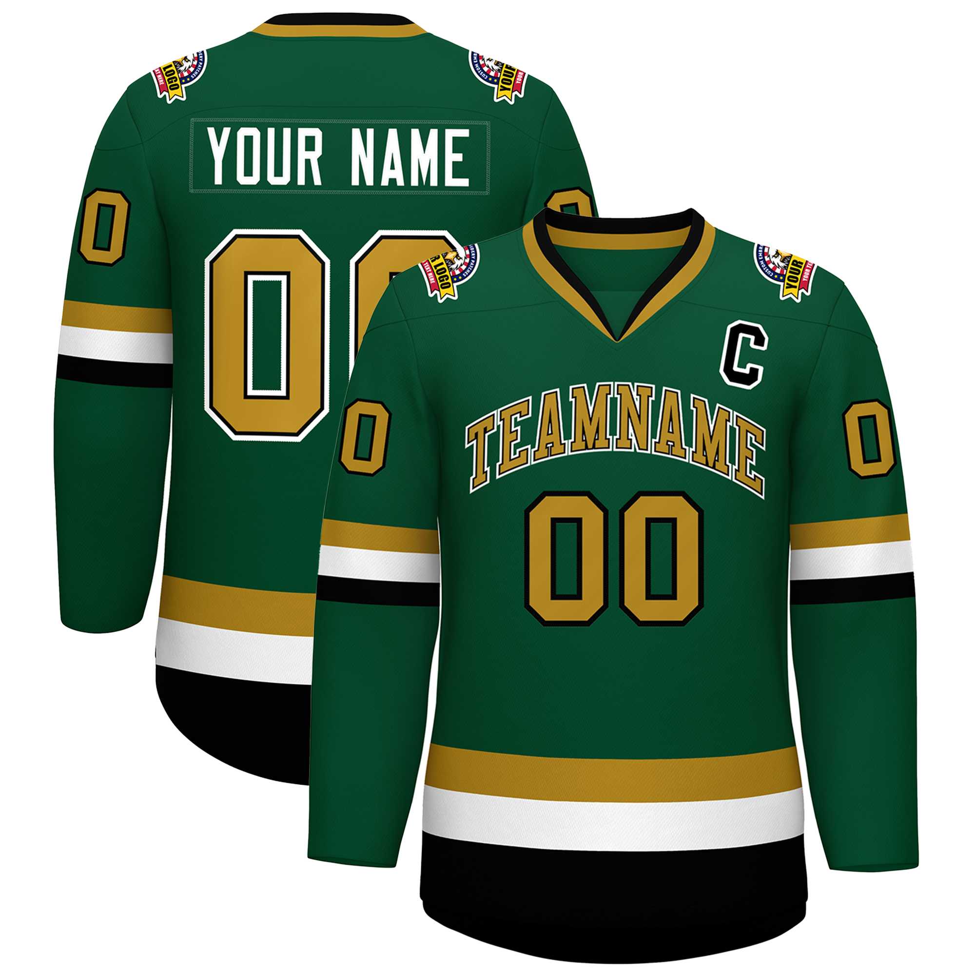 Custom Green Old Gold Black-White Classic Style Hockey Jersey | KXKSHOP