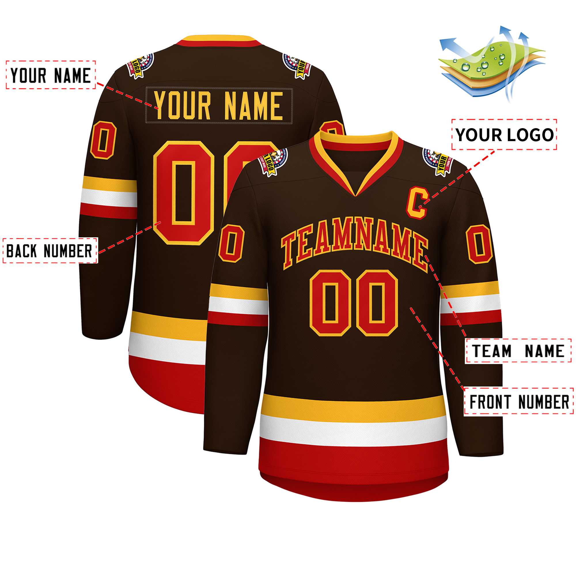 Custom Brown Red-Gold Classic Style Hockey Jersey | KXKSHOP