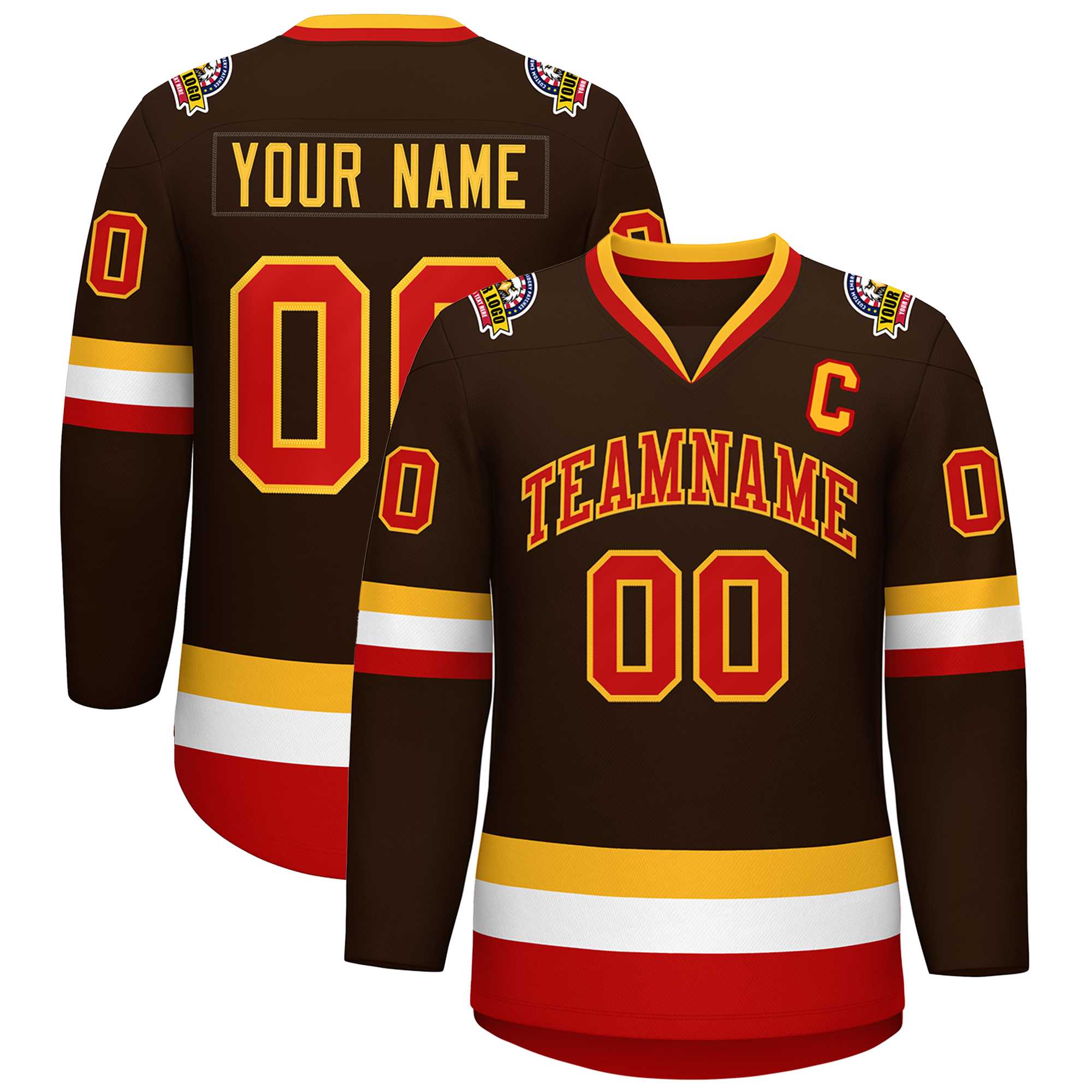 Custom Brown Red-Gold Classic Style Hockey Jersey | KXKSHOP