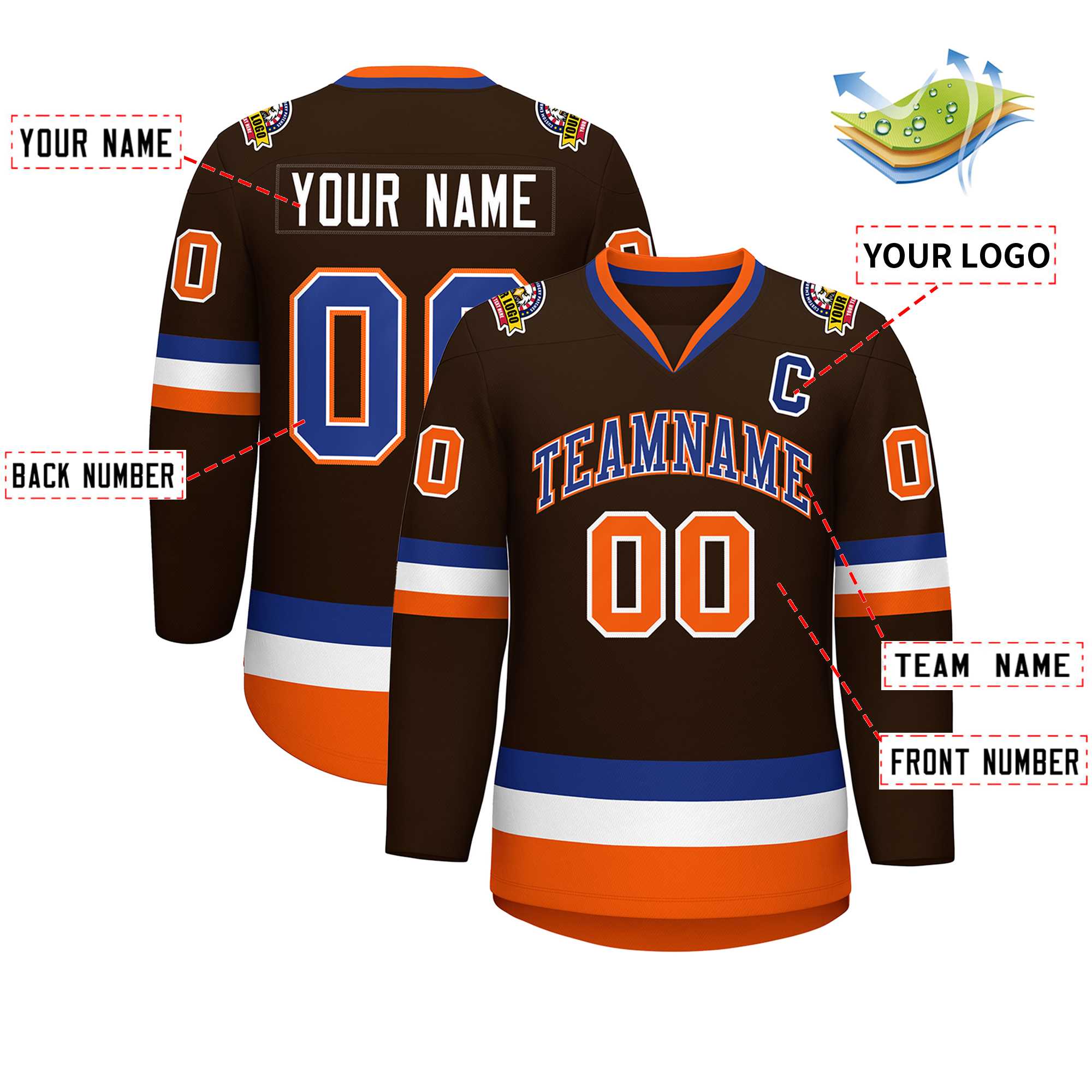 Custom Brown Royal White-Orange Classic Style Hockey Jersey | KXKSHOP