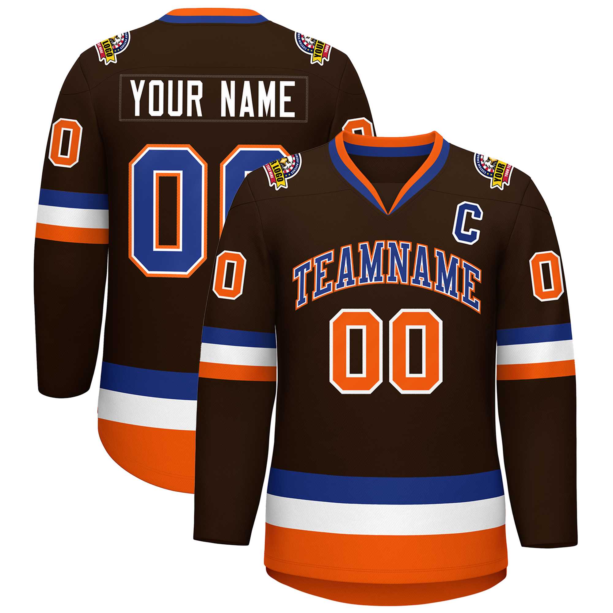 Custom Brown Royal White-Orange Classic Style Hockey Jersey | KXKSHOP
