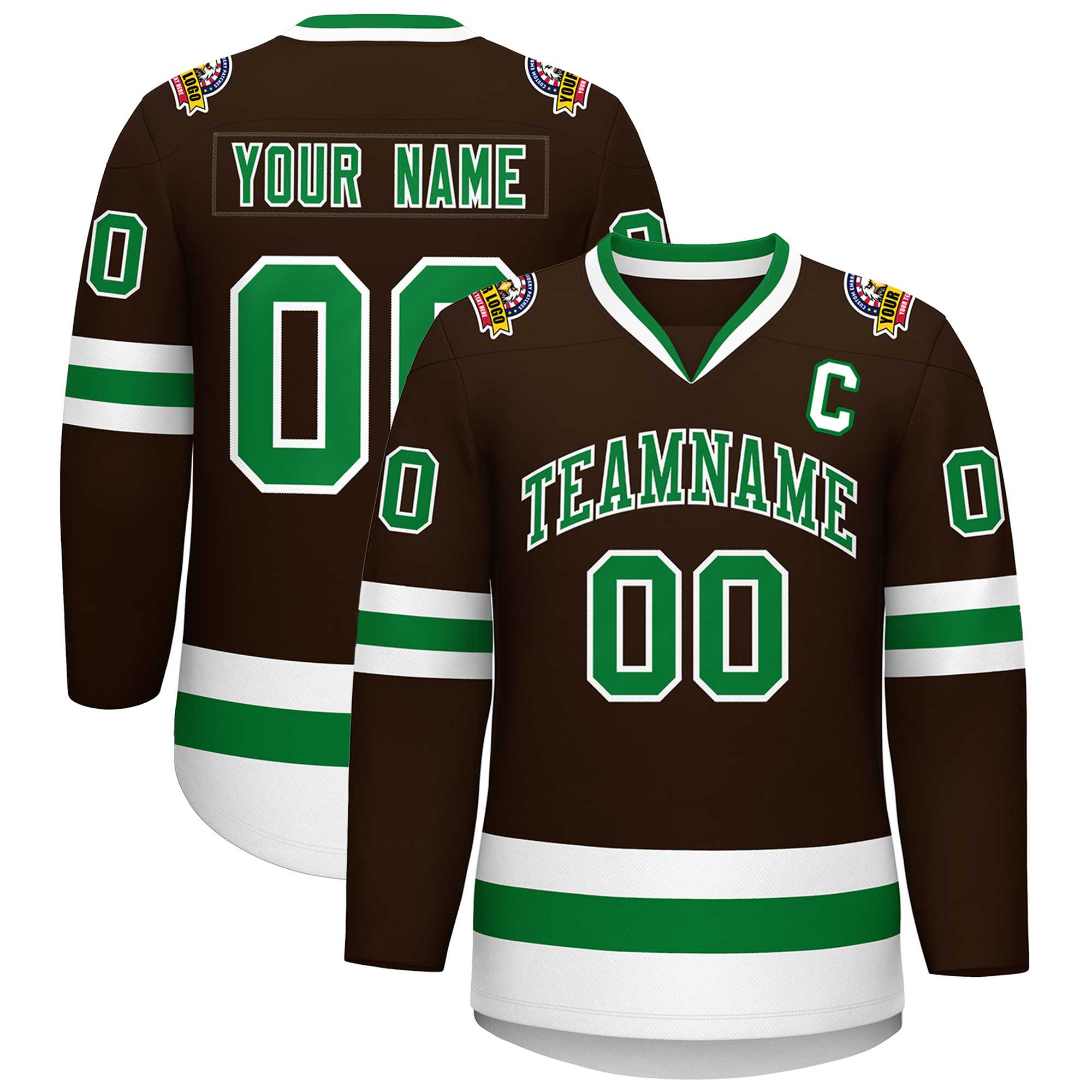 Custom Brown Kelly Green-White Classic Style Hockey Jersey | KXKSHOP