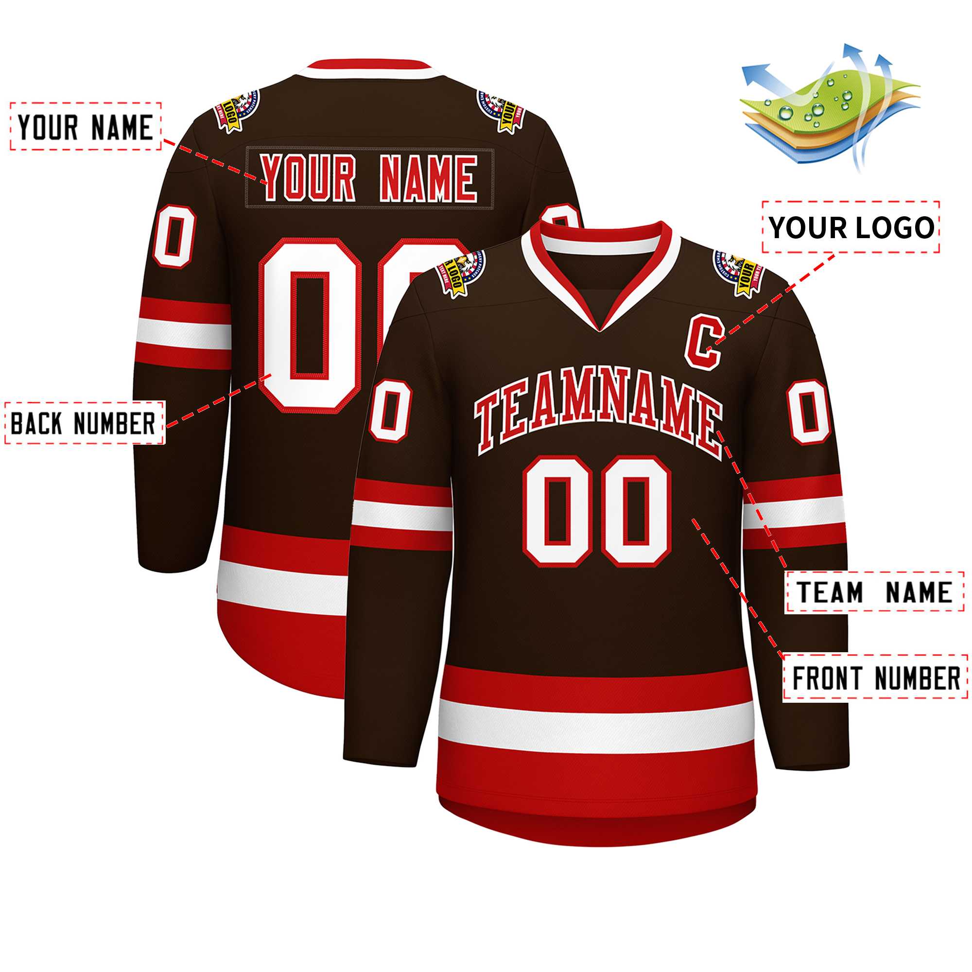 Custom Brown Red-White Classic Style Hockey Jersey | KXKSHOP