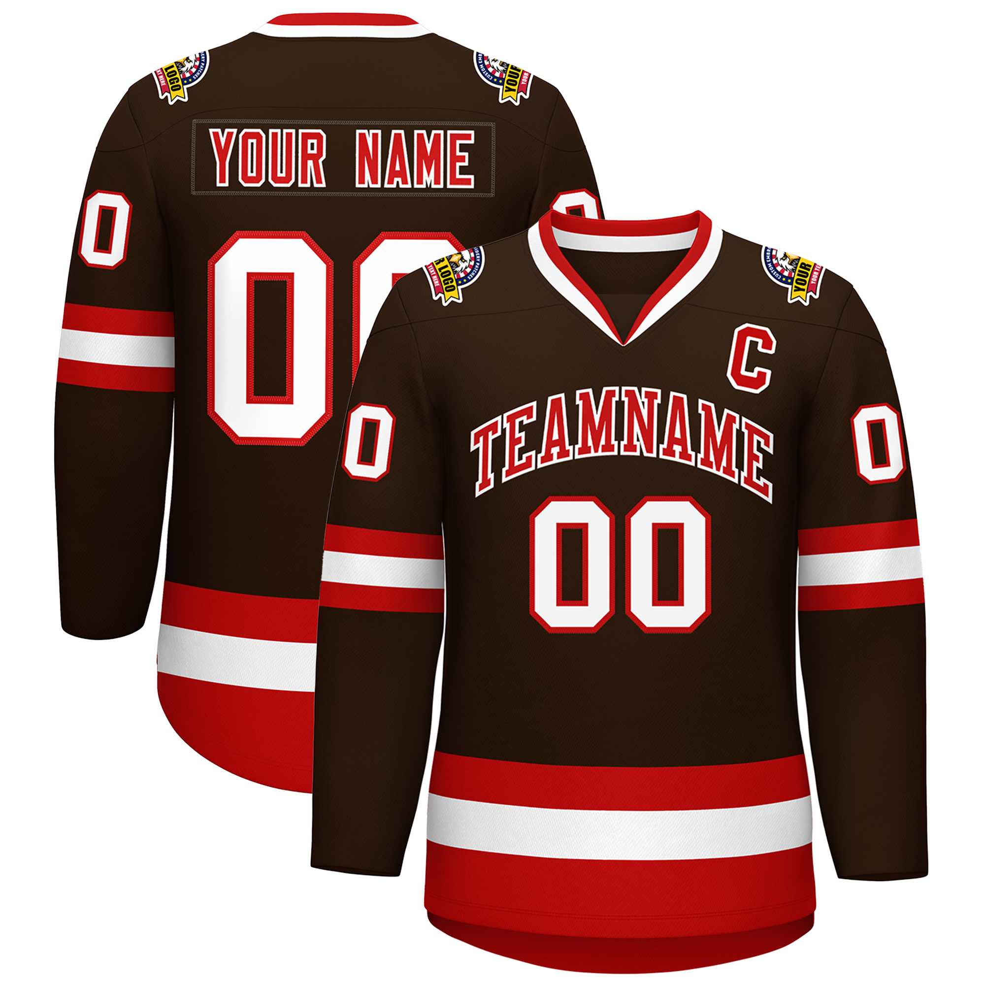 Custom Brown Red-White Classic Style Hockey Jersey | KXKSHOP