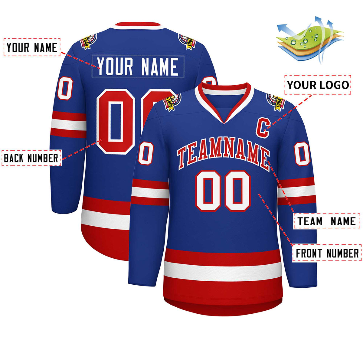 Custom Royal Red-White Classic Style Hockey Jersey | KXKSHOP