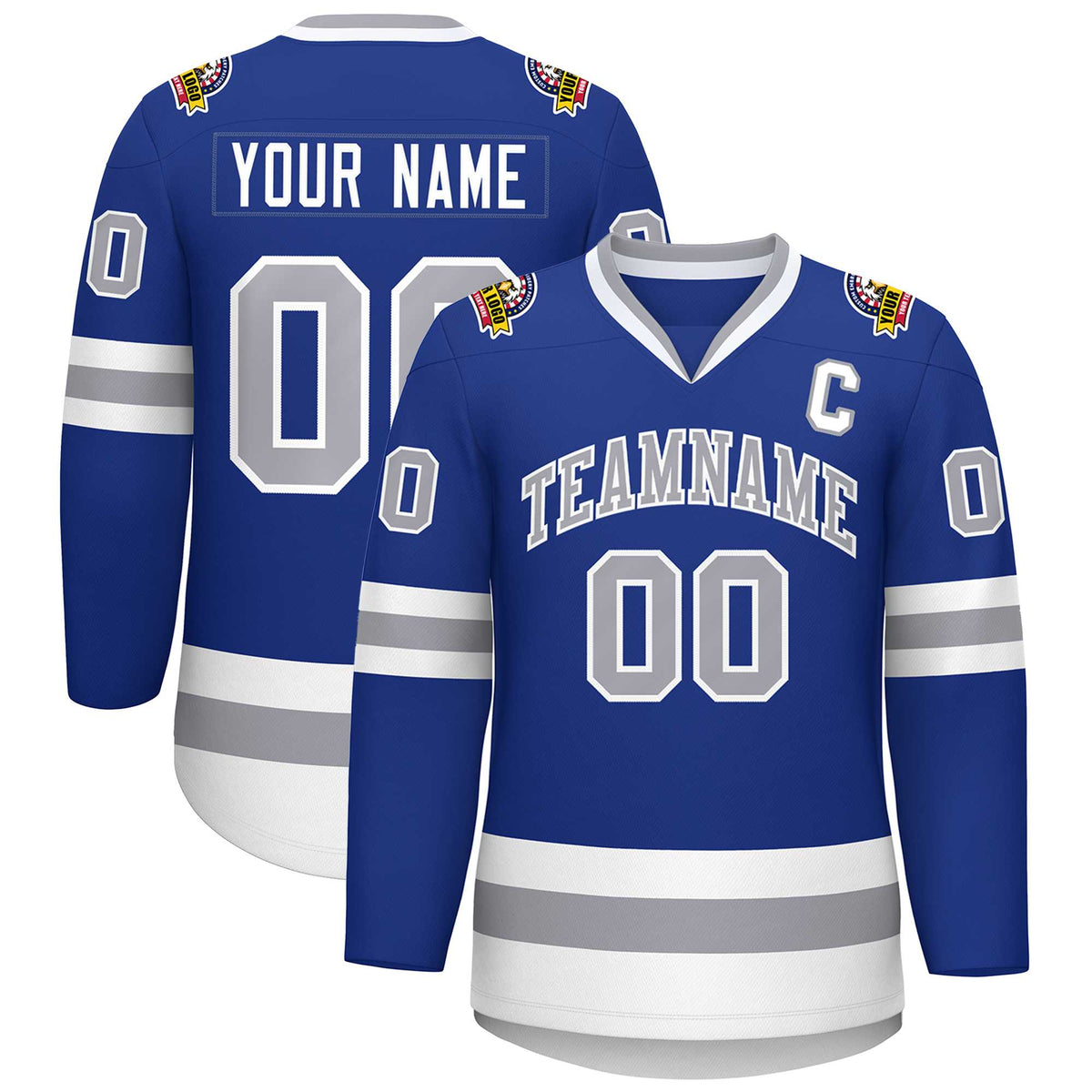 Custom Royal Gray-White Classic Style Hockey Jersey | KXKSHOP