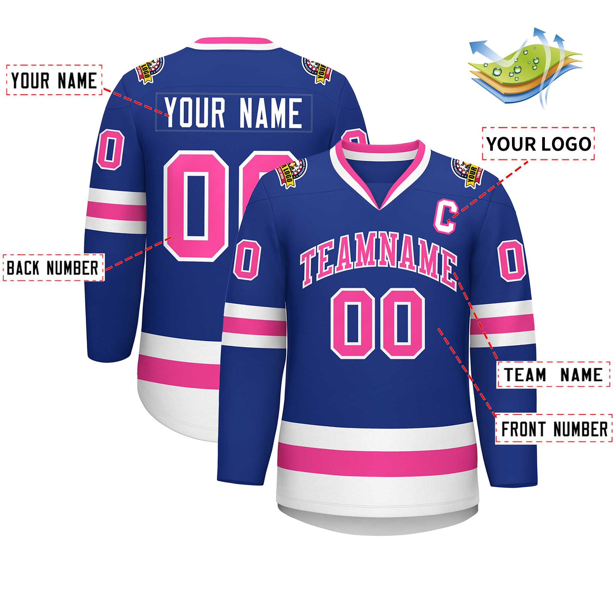 Custom Royal Pink-White Classic Style Hockey Jersey | KXKSHOP