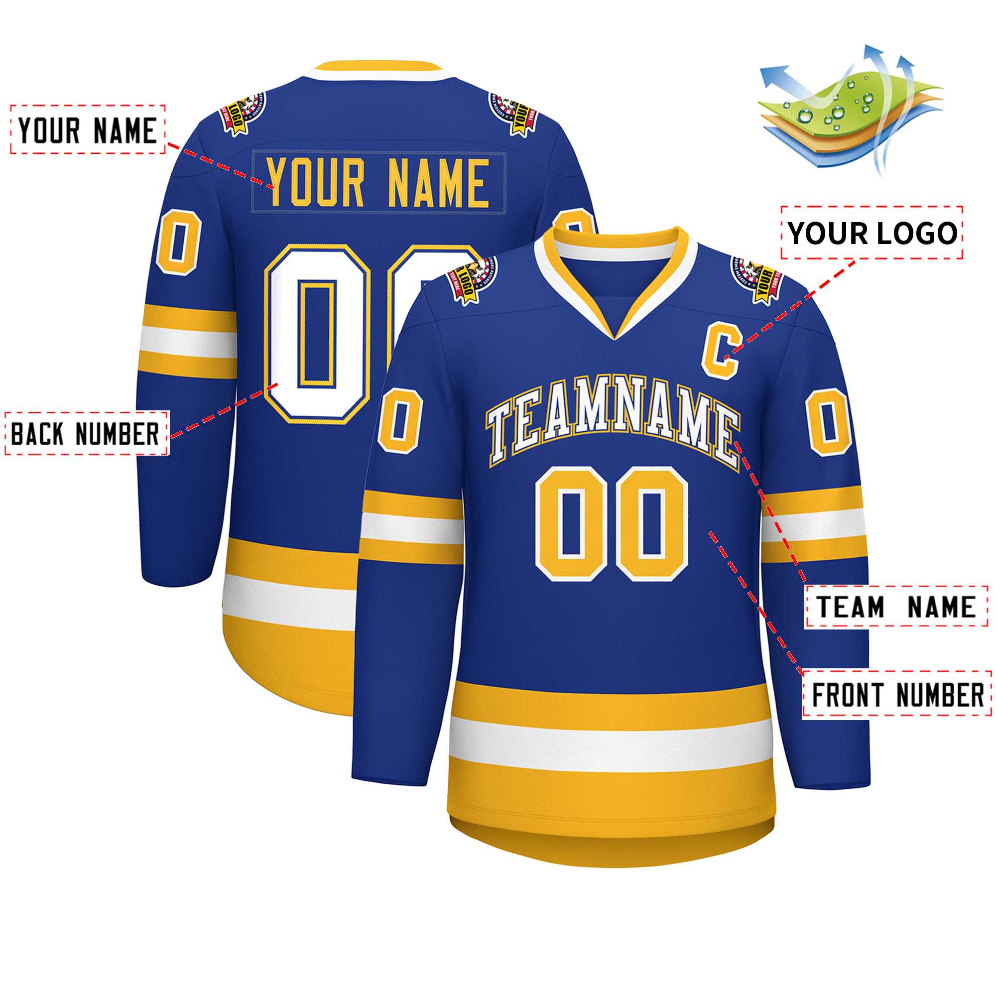 Custom Royal White Royal-Gold Classic Style Hockey Jersey | KXKSHOP