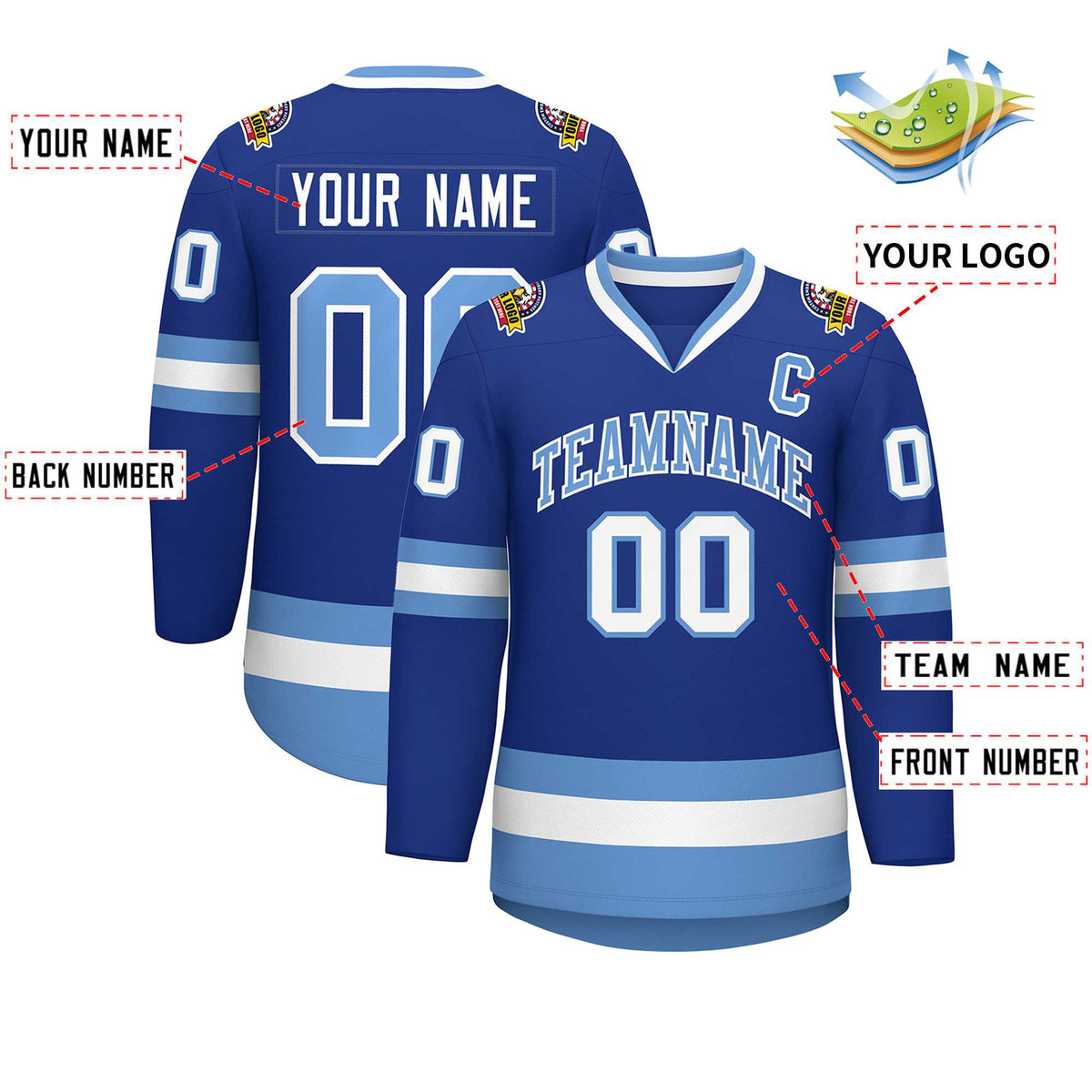 Custom Royal Light Blue-White Classic Style Hockey Jersey | KXKSHOP