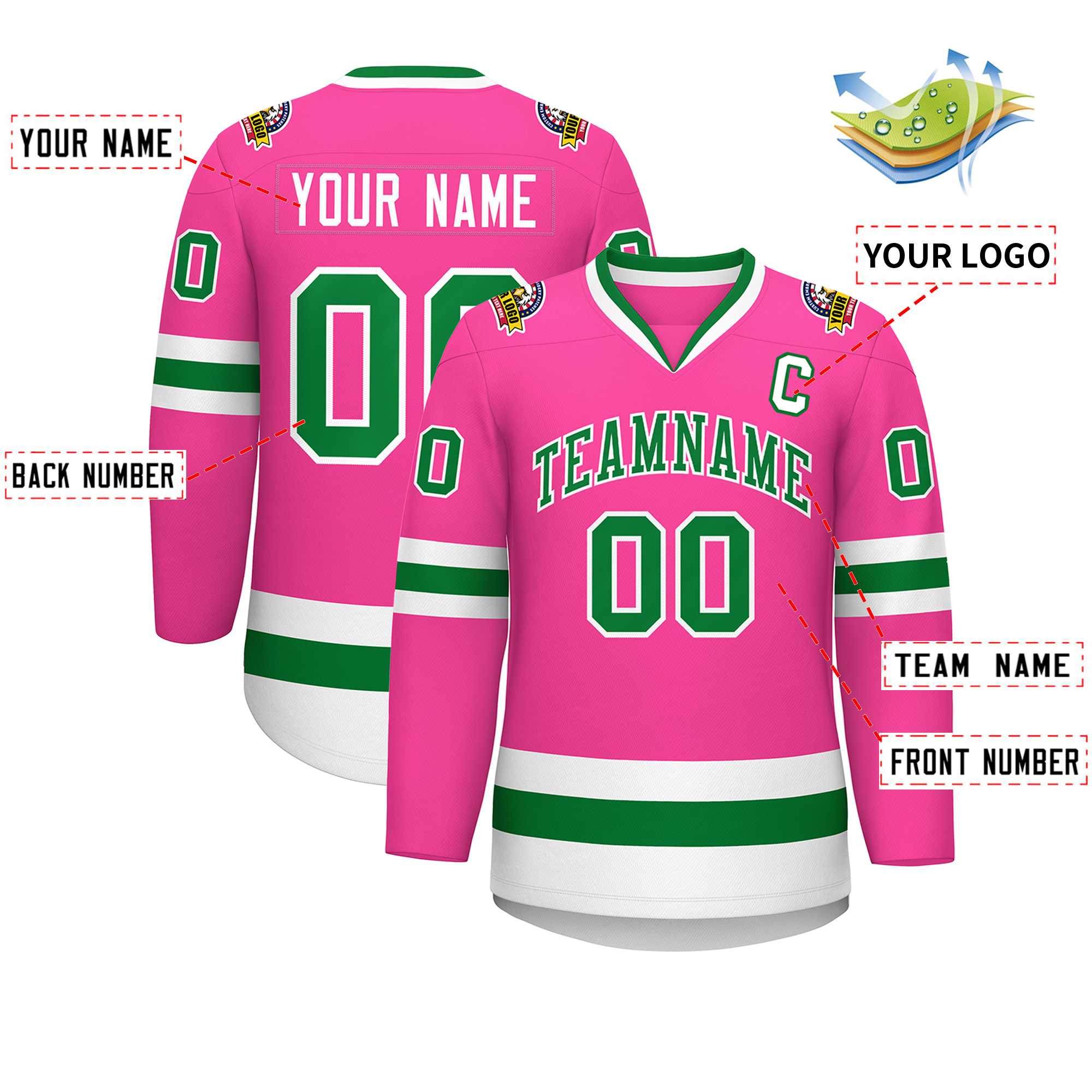 Custom Pink Kelly Green-White Classic Style Hockey Jersey | KXKSHOP