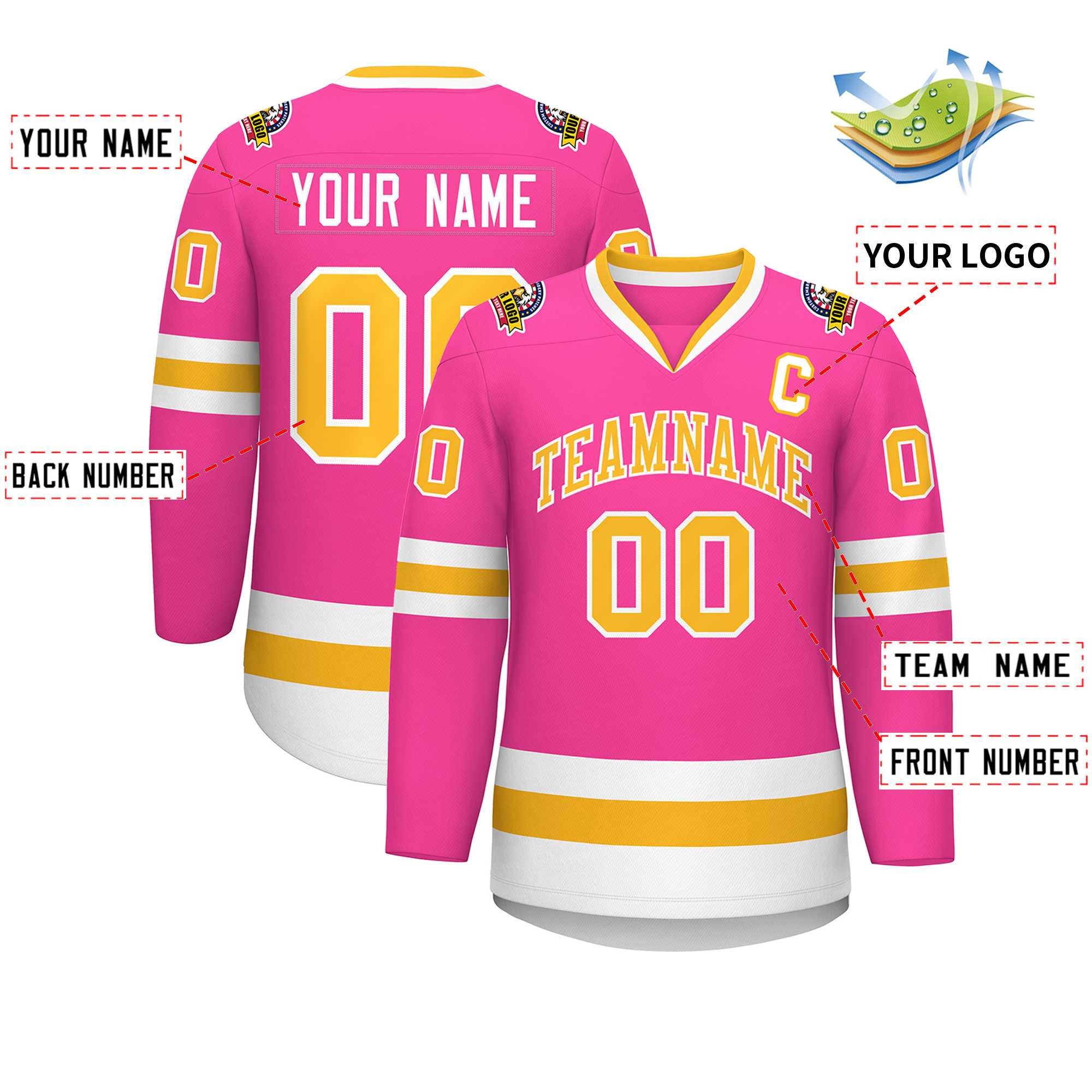 Custom Pink Gold-White Classic Style Hockey Jersey | KXKSHOP