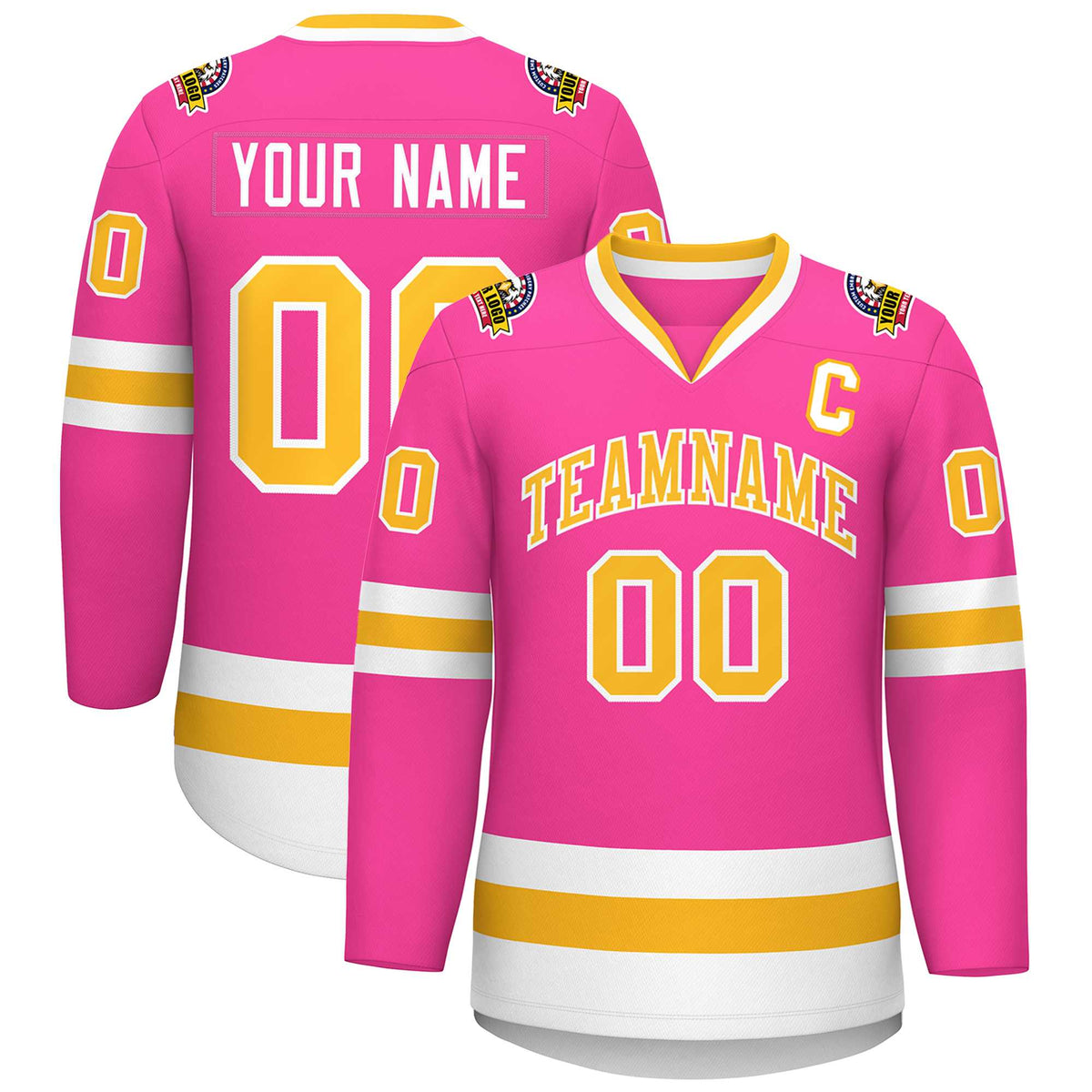 Custom Pink Gold-White Classic Style Hockey Jersey | KXKSHOP