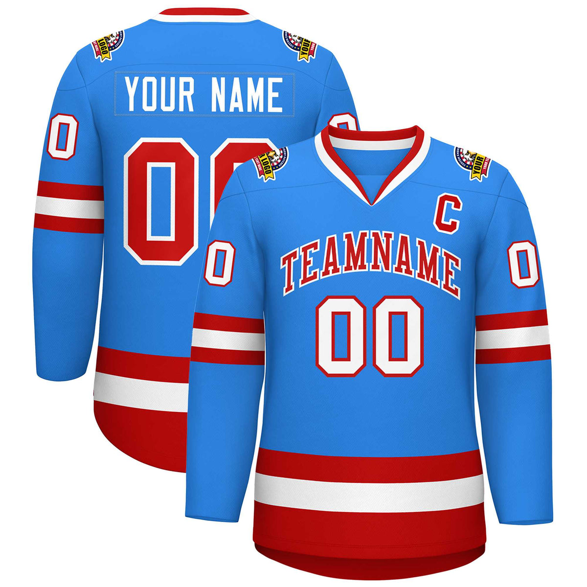 Custom Powder Blue Red-White Classic Style Hockey Jersey | KXKSHOP