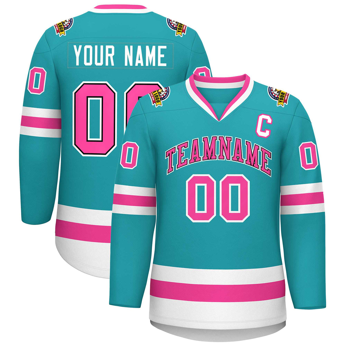 Custom Aqua Pink Navy-White Classic Style Hockey Jersey | KXKSHOP