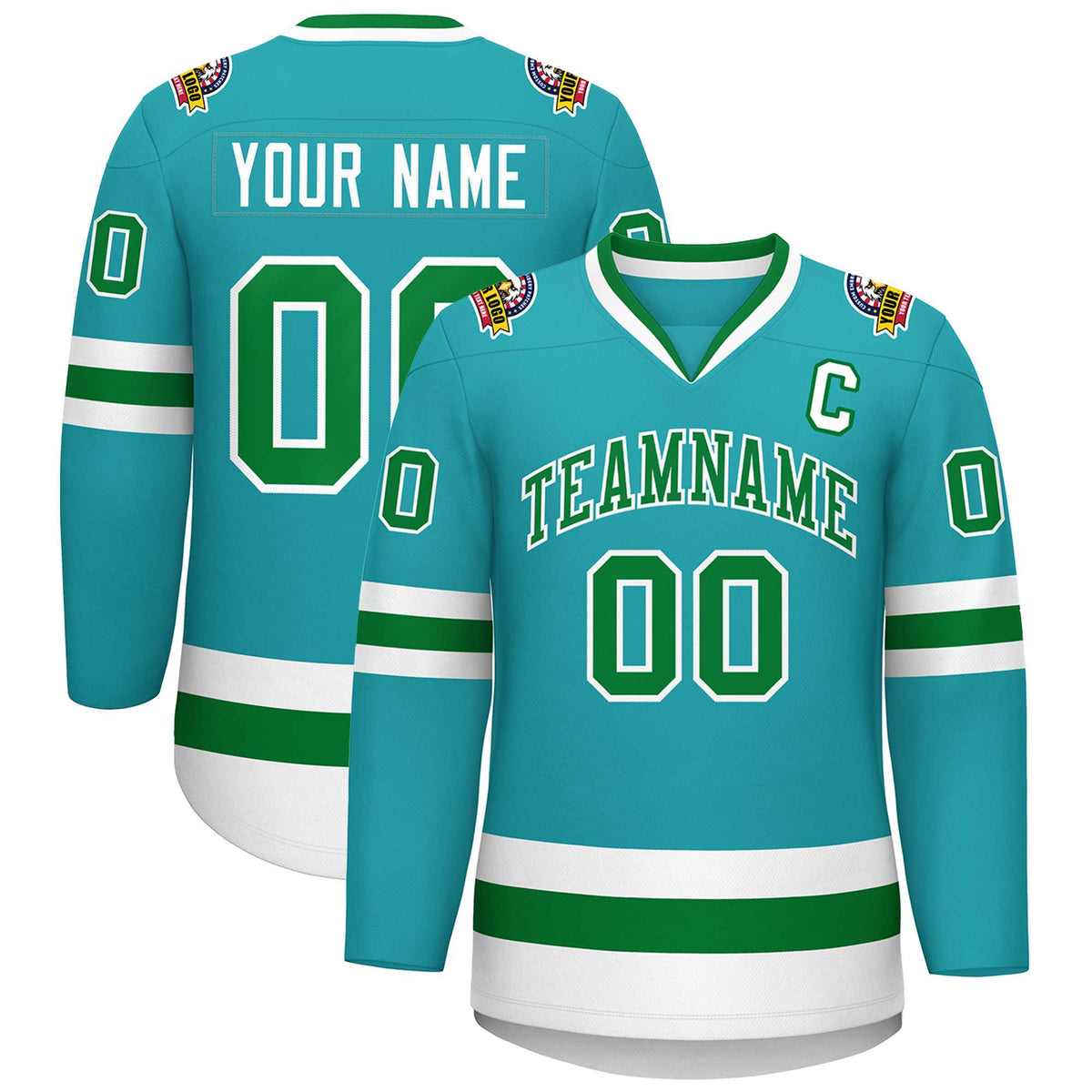 Custom Aqua Kelly Green-White Classic Style Hockey Jersey | KXKSHOP