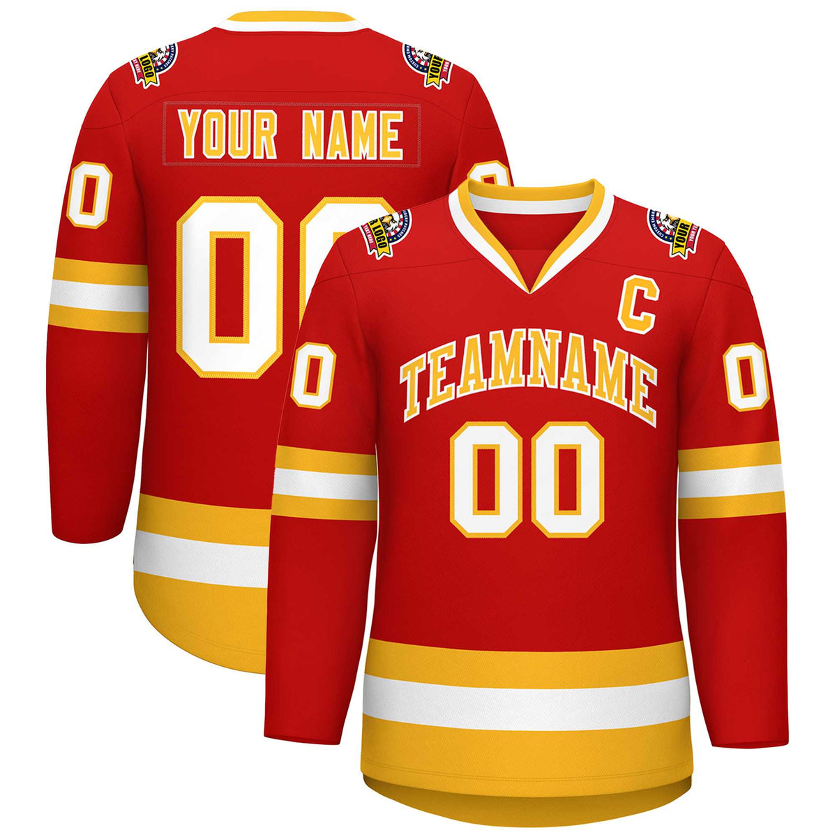 Custom Red Gold-White Classic Style Hockey Jersey | KXKSHOP