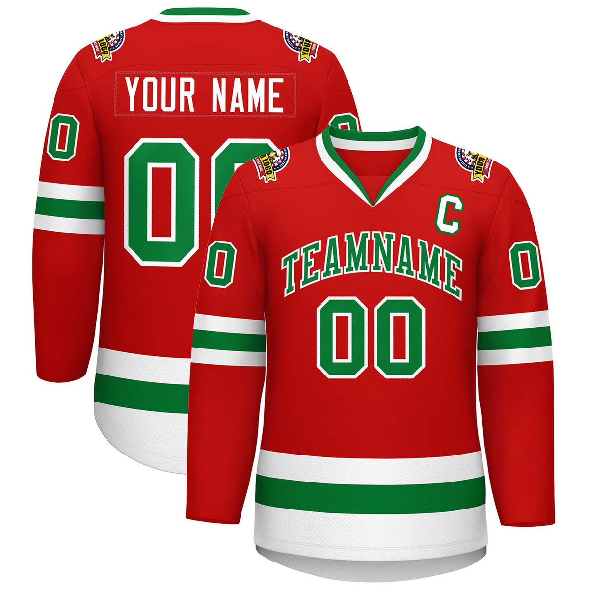 Custom Red Kelly Green-White Classic Style Hockey Jersey | KXKSHOP