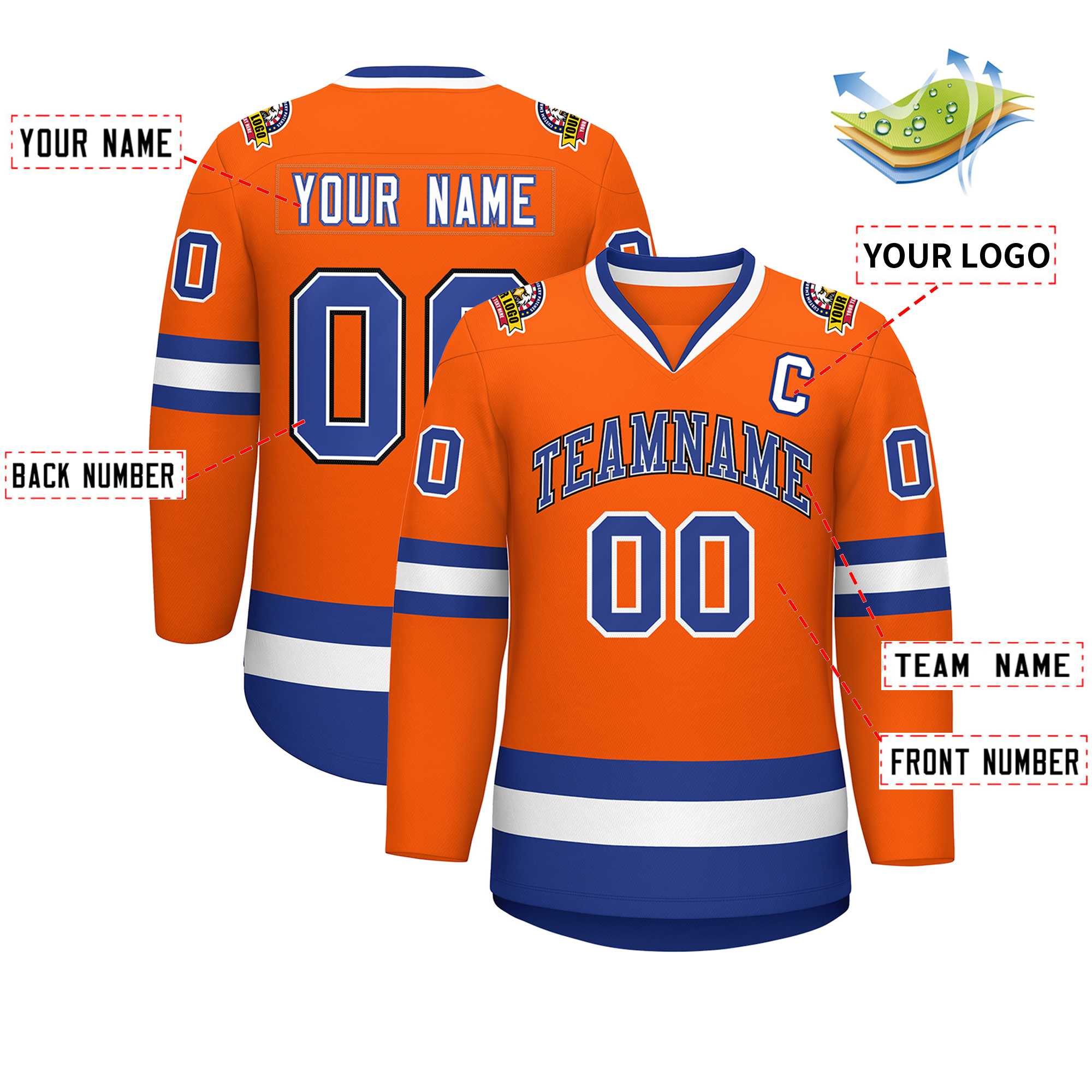 Custom Orange Royal White-Black Classic Style Hockey Jersey | KXKSHOP